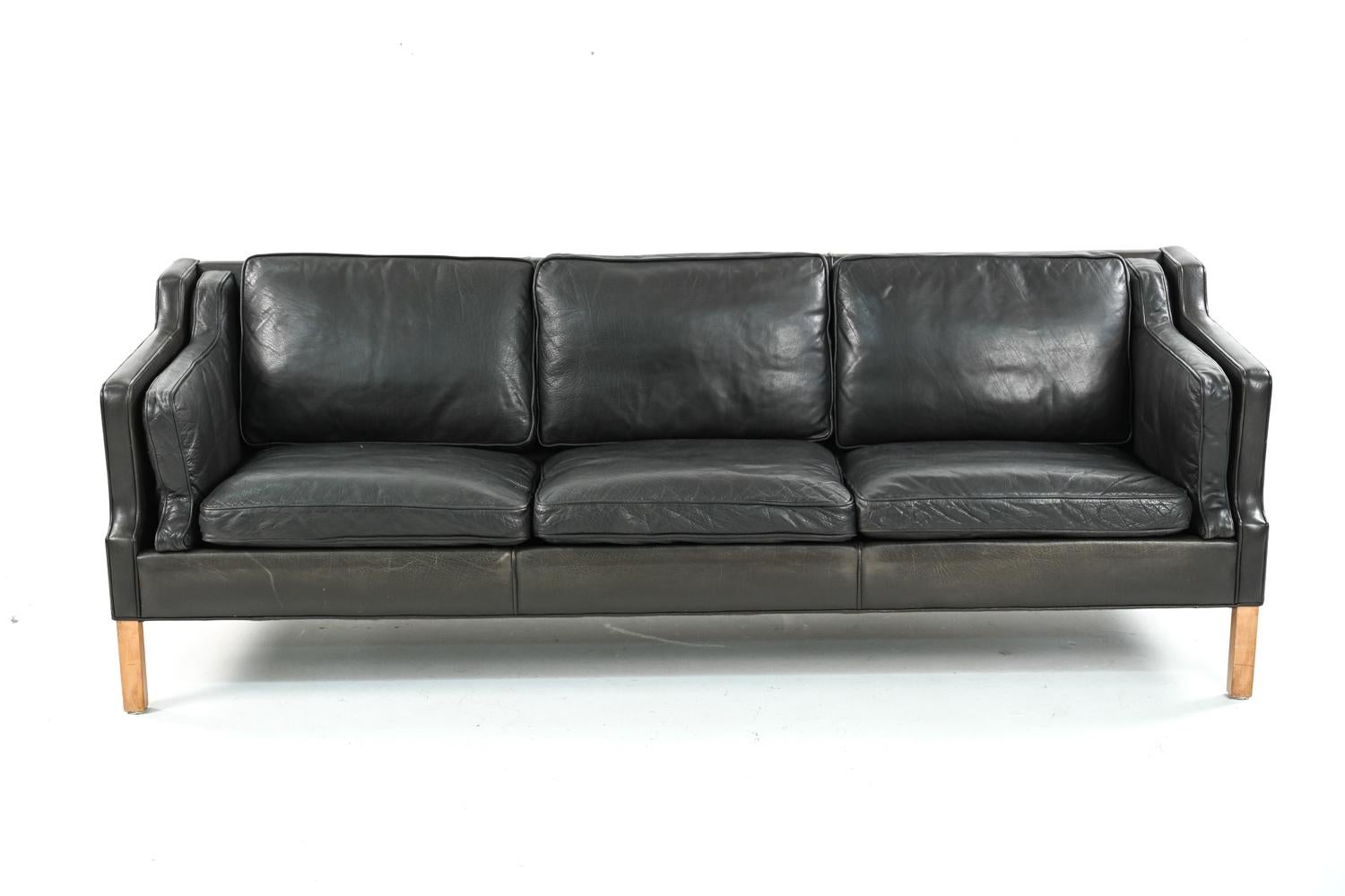 Danish Borge Mogensen Leather 4-Seater Sofa