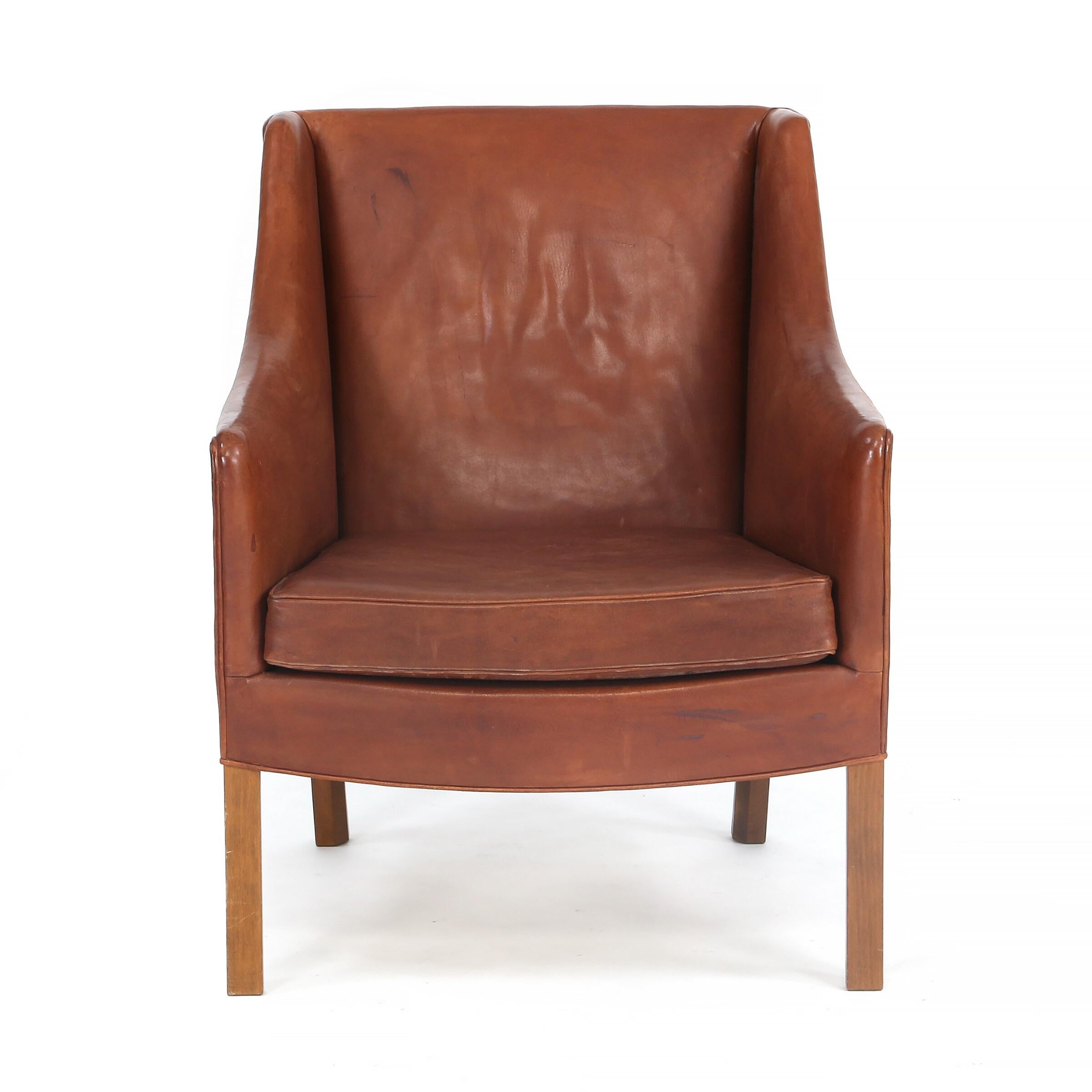 Danish Borge Mogensen Leather Chair Made by Johannes Hansen, circa 1960s