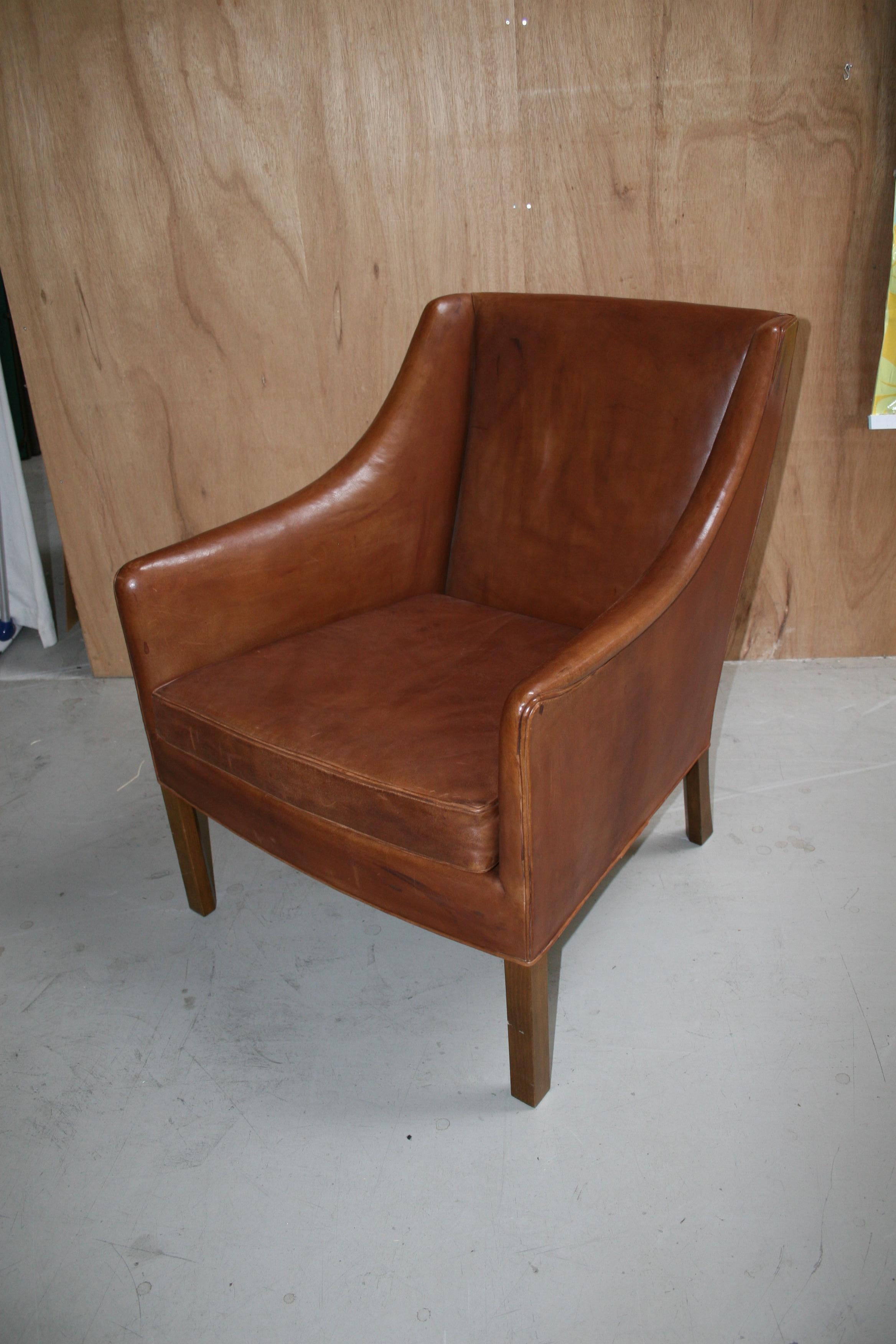 Borge Mogensen Leather Chair Made by Johannes Hansen, circa 1960s In Good Condition In London, GB