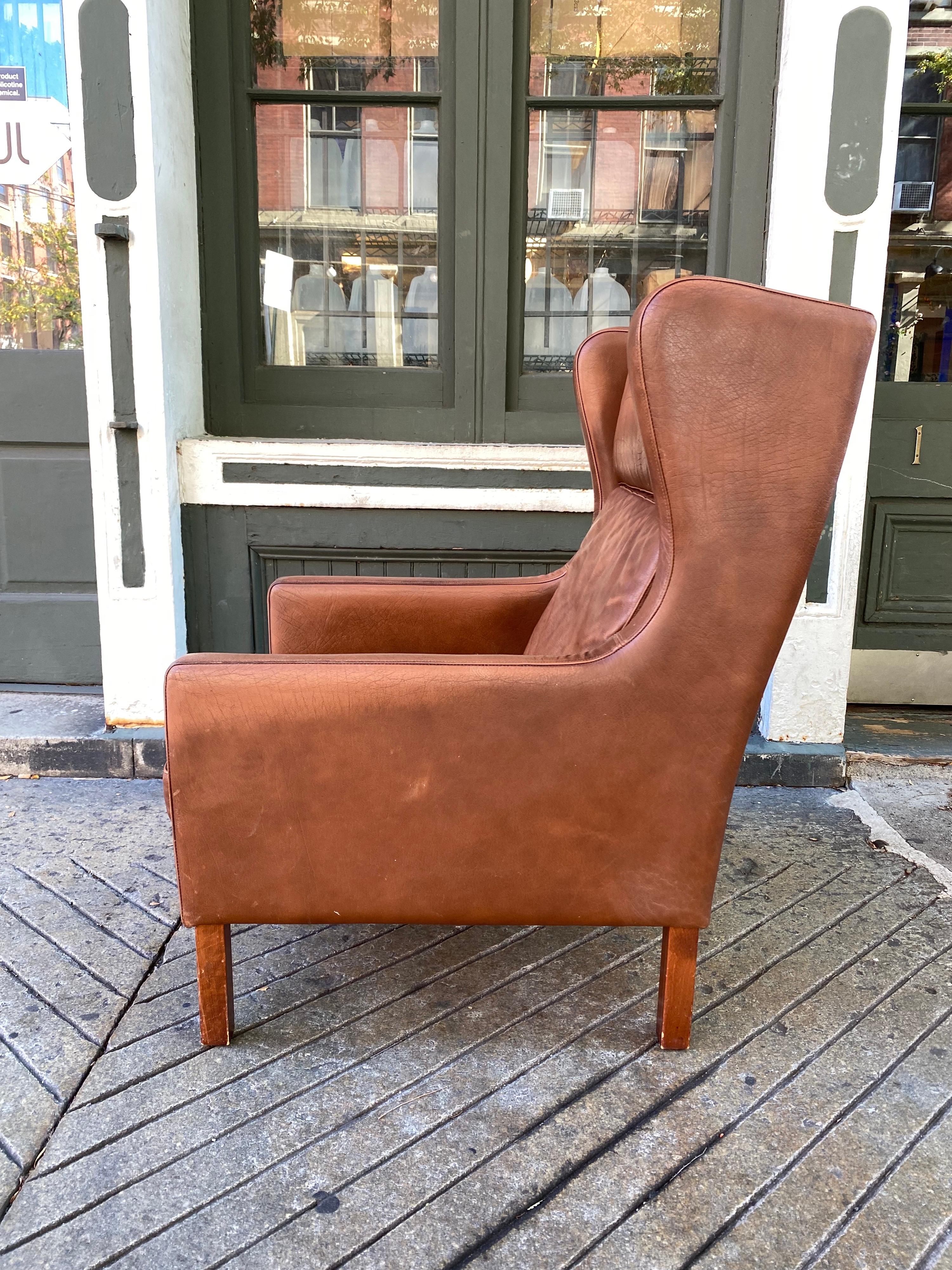 Borge Mogensen Leather Lounge Chair In Good Condition In Philadelphia, PA