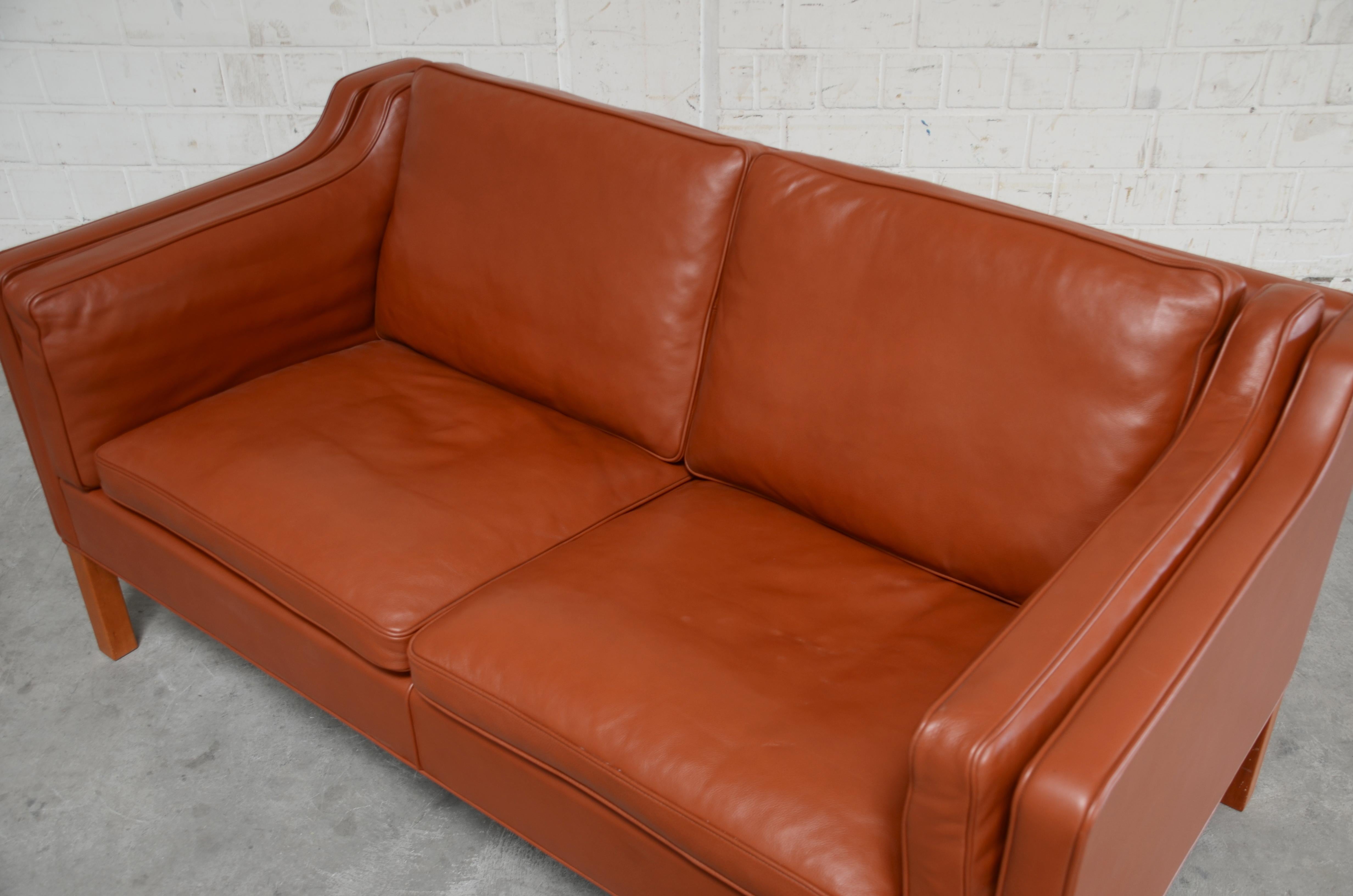 Borge Mogensen Leather Sofa Model 2212 Red Brandy Cognac for Fredericia 5