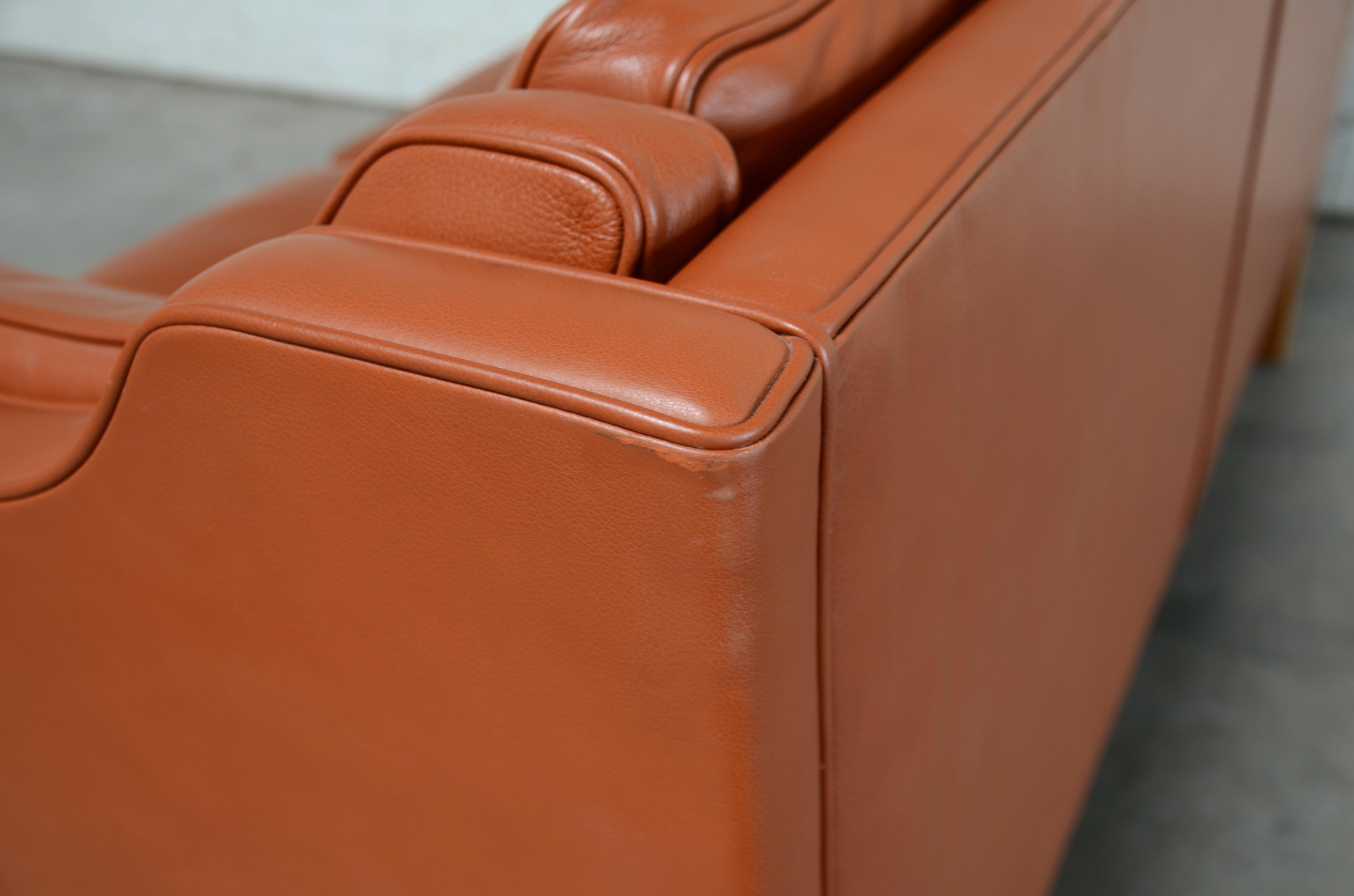 Borge Mogensen Leather Sofa Model 2212 Red Brandy Cognac for Fredericia 8
