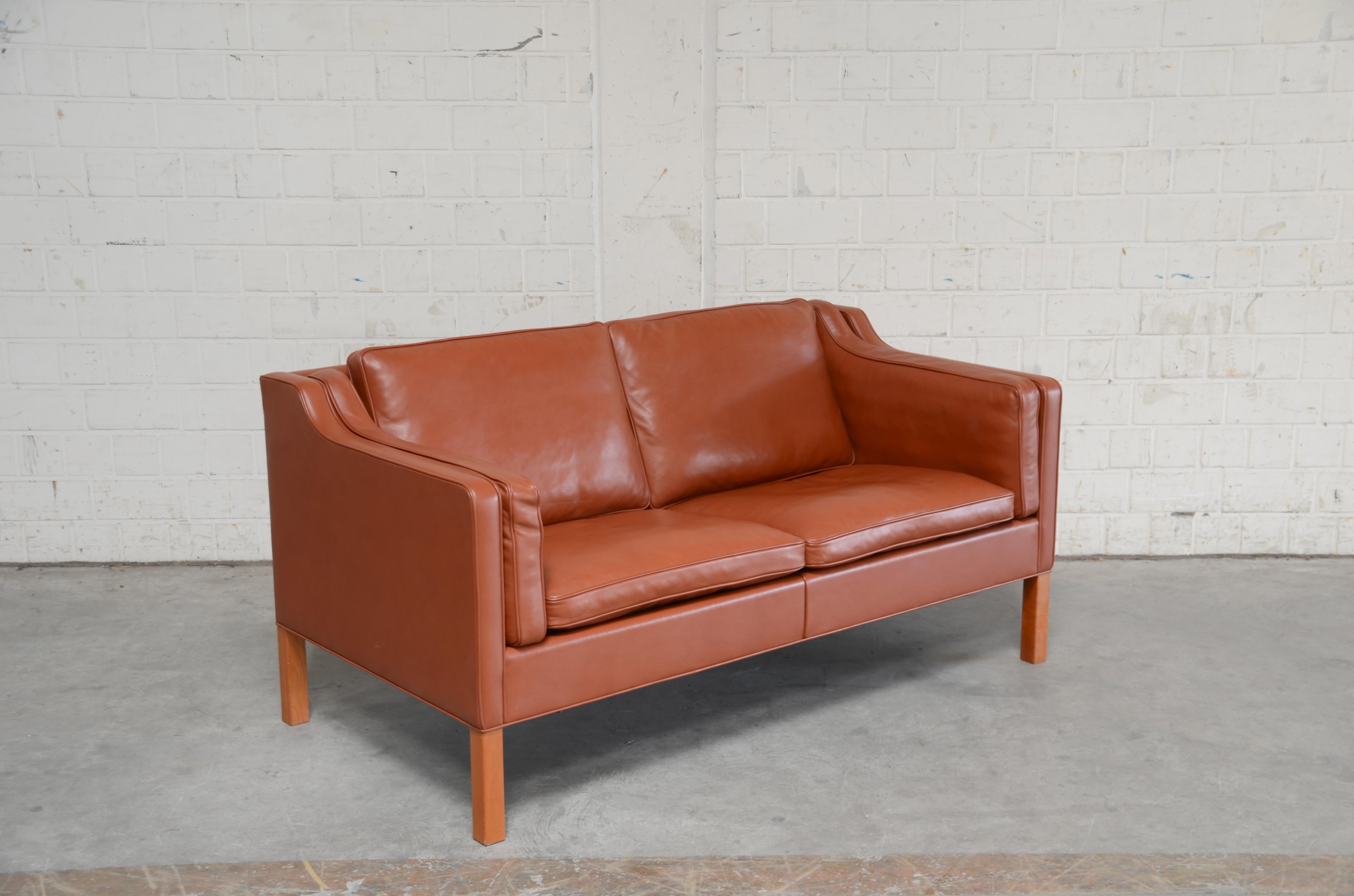Borge Mogensen Leather Sofa Model 2212 Red Brandy Cognac for Fredericia 9