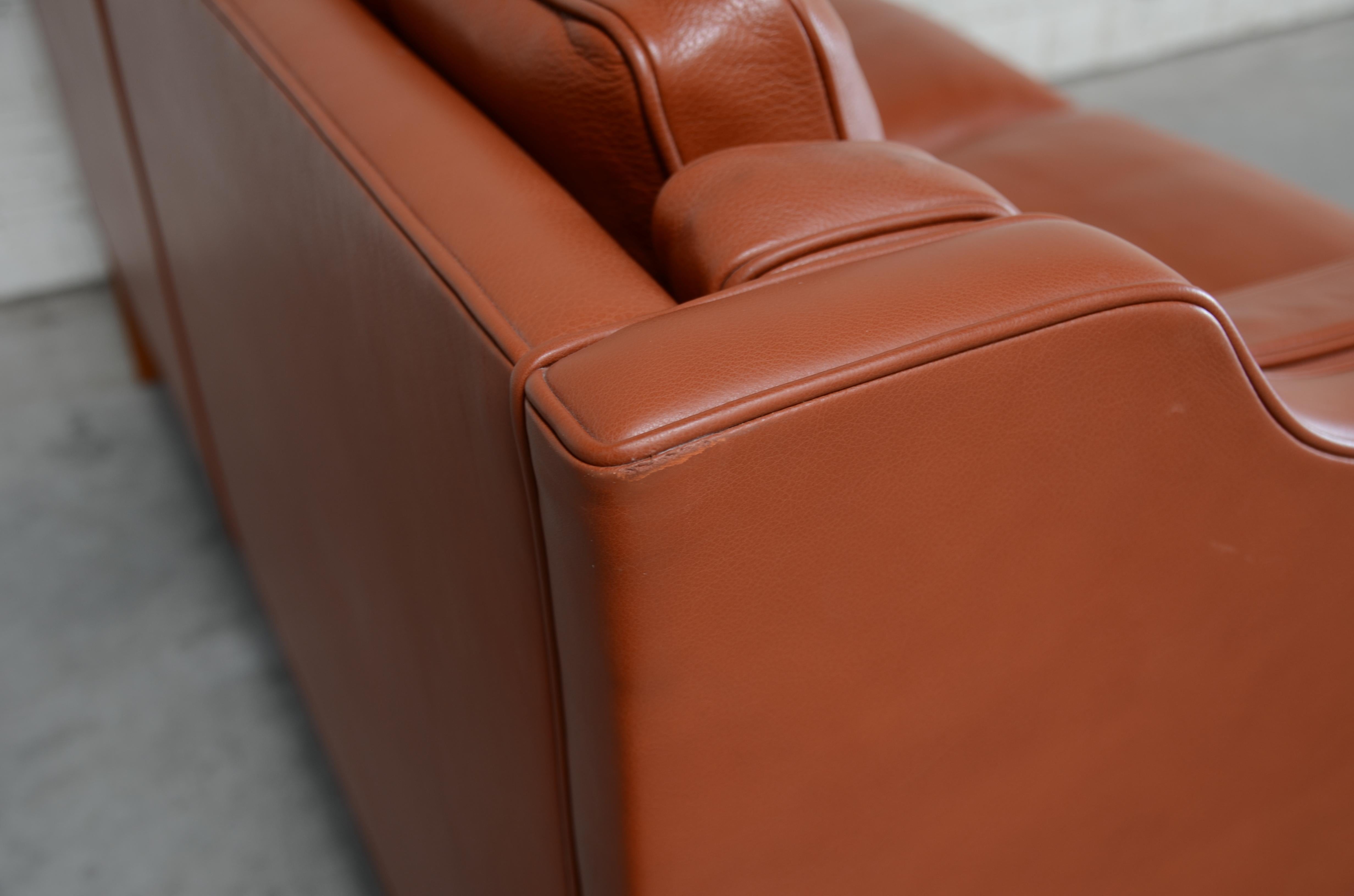Borge Mogensen Leather Sofa Model 2212 Red Brandy Cognac for Fredericia 10