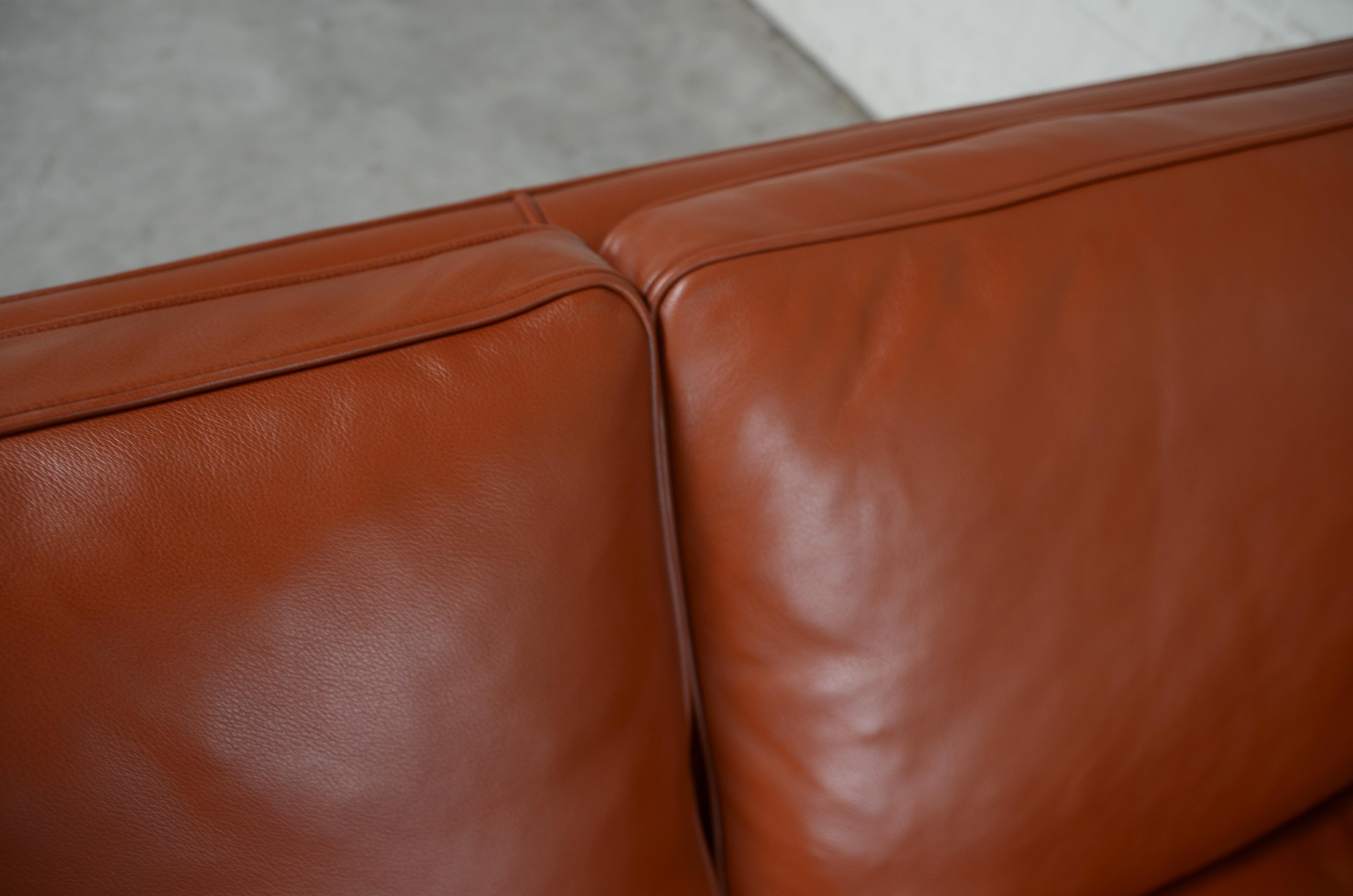 Borge Mogensen Leather Sofa Model 2212 Red Brandy Cognac for Fredericia 12