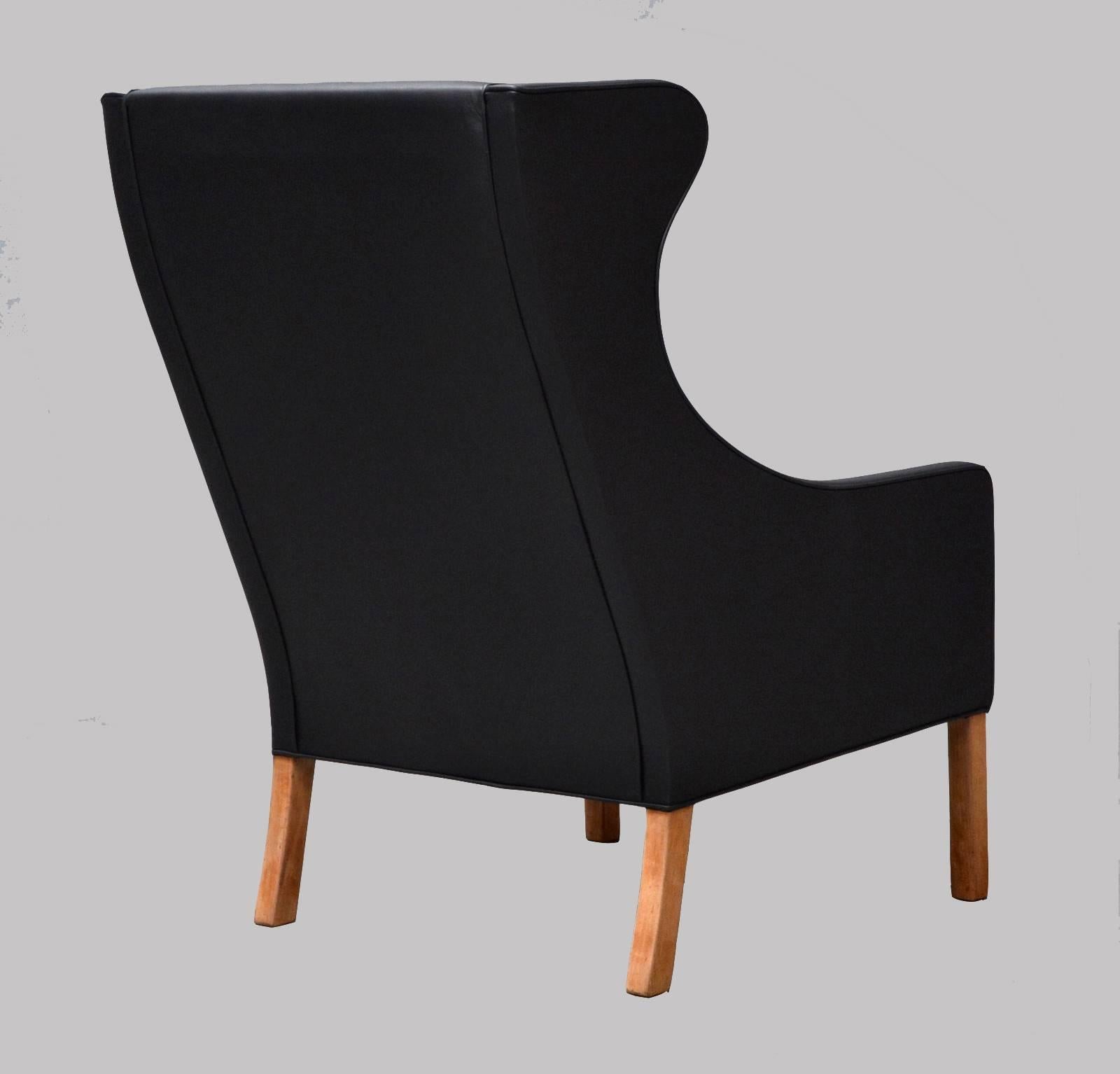 Danish Borge Mogensen Leathered Model 2204 Wingback Chair by Fredericia Stolefabrik