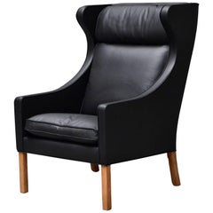 Borge Mogensen Leathered Model 2204 Wingback Chair by Fredericia Stolefabrik