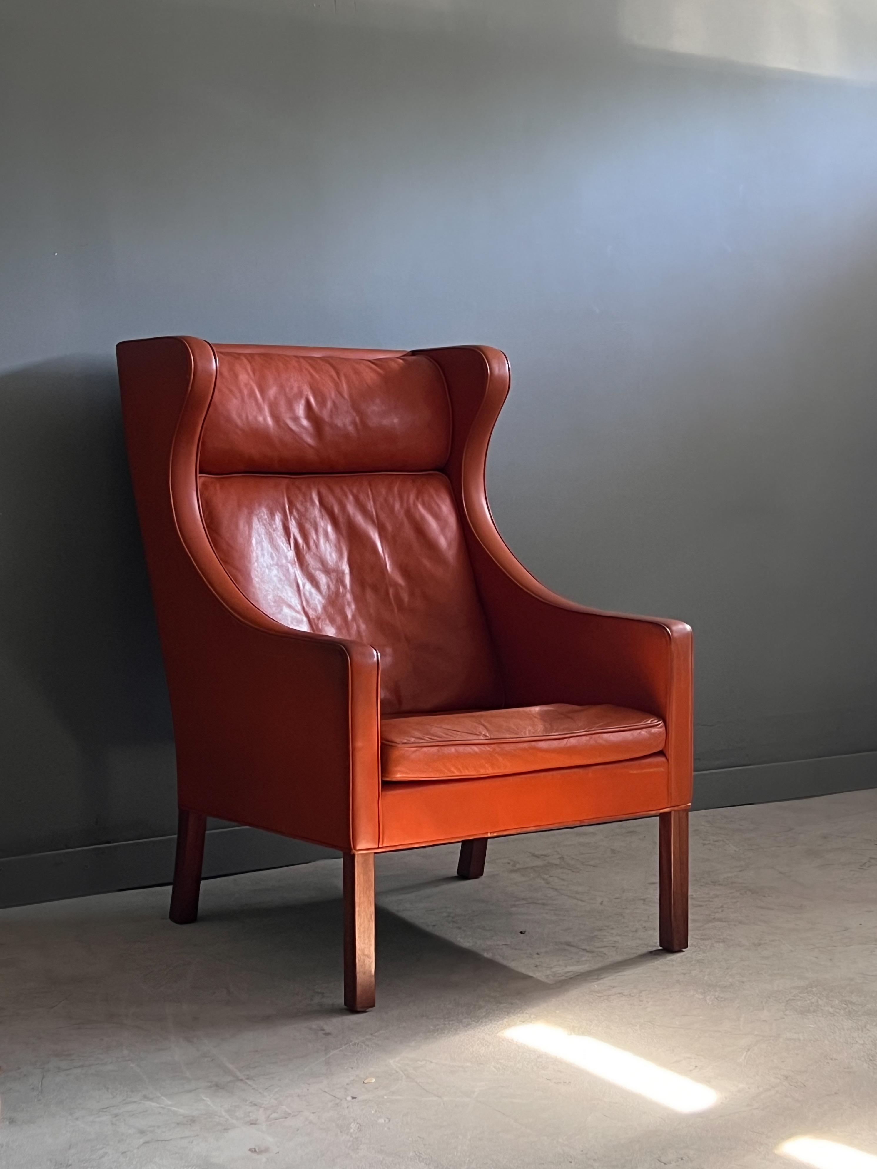 Hand-Crafted Børge Mogensen Lounge Chair for Fredericia, Leather, 1960s  For Sale