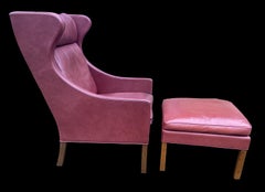 Borge Mogensen Lounge Chair & Stool Models 2204 & 2202 in Leather and Oak