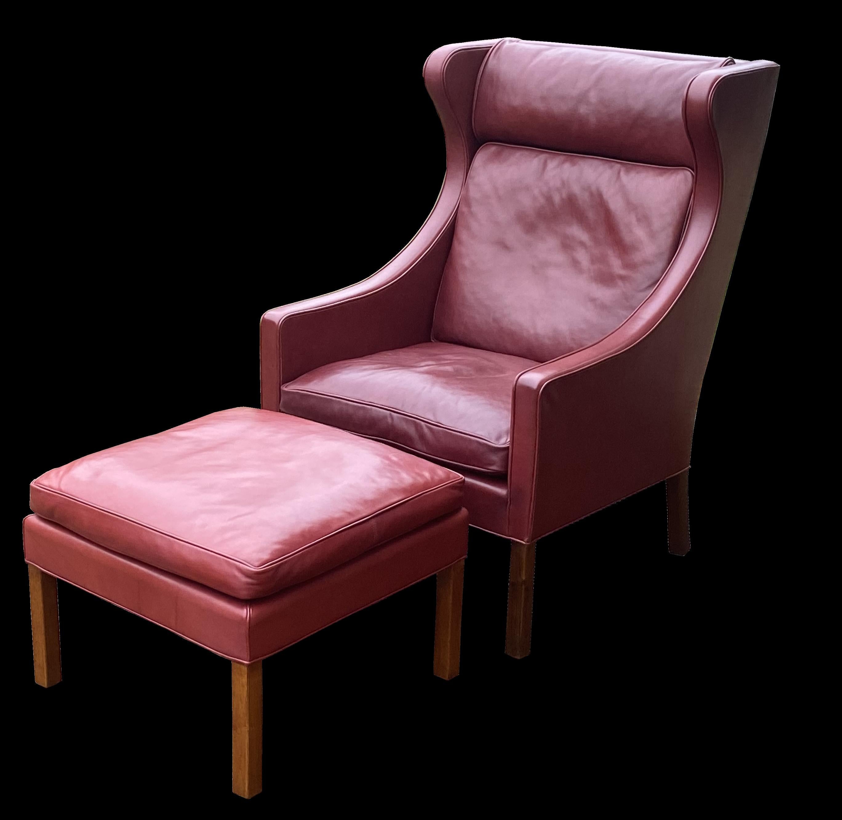 Borge Mogensen Loungesessel & Hocker Modelle 2204 & 2202 aus Leder und Eiche (Dänisch) im Angebot