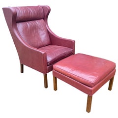 Borge Mogensen Lounge Chair & Stool Models 2204 & 2202 in Leather and Oak
