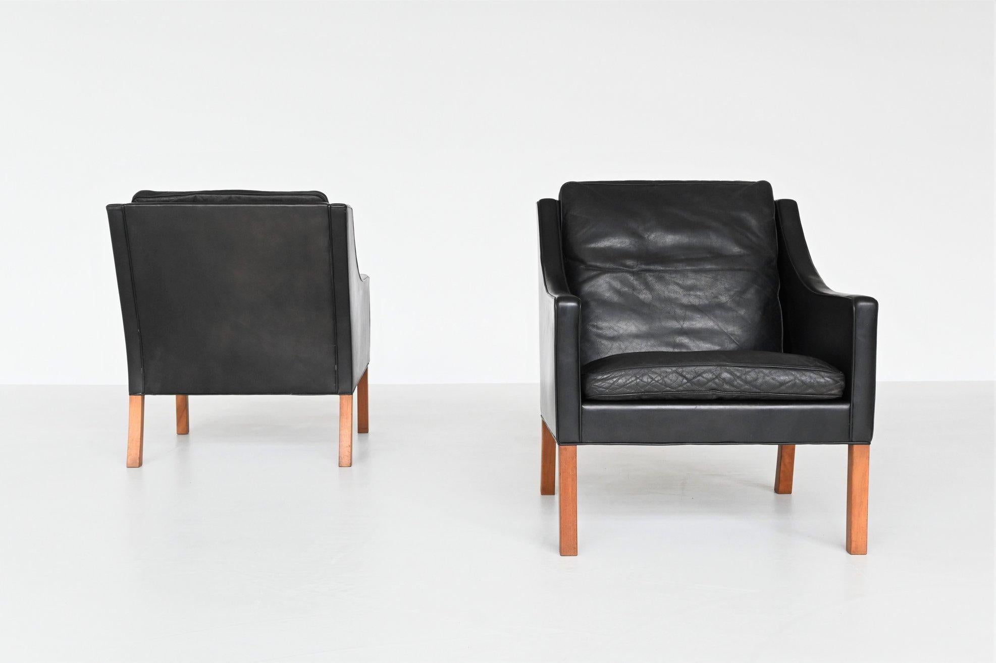 Leather Borge Mogensen Lounge Chairs Fredericia Stolefabrik, Denmark, 1963