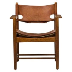 Borg Mogensen Poltrona danese di metà secolo in pelle e Oak