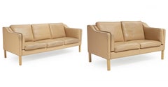 Ryesberg Borge Mogensen Model 2212 and 2213 Sofa Set in Tan Leather 