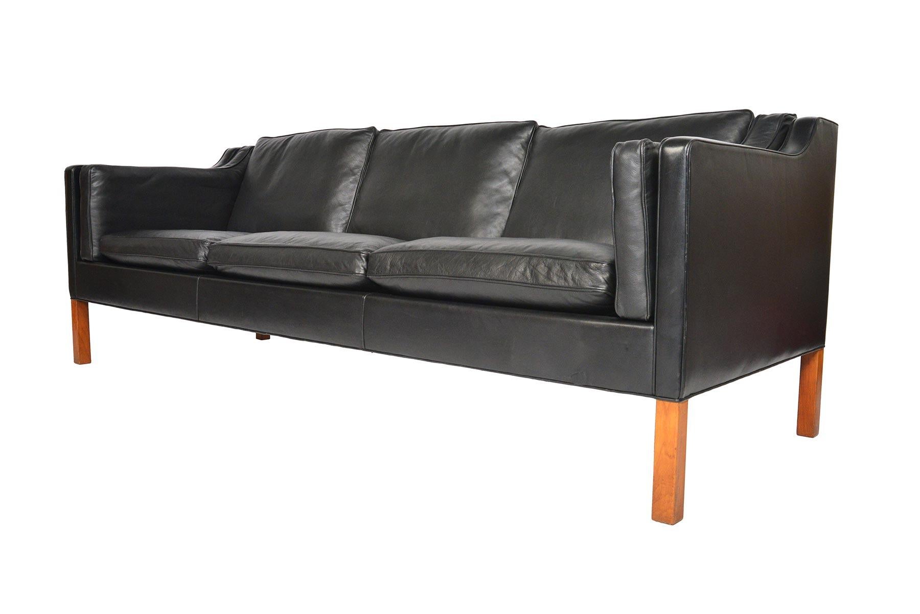 20th Century Borge Mogensen Model 2213 Black Leather Three-Seat Sofa