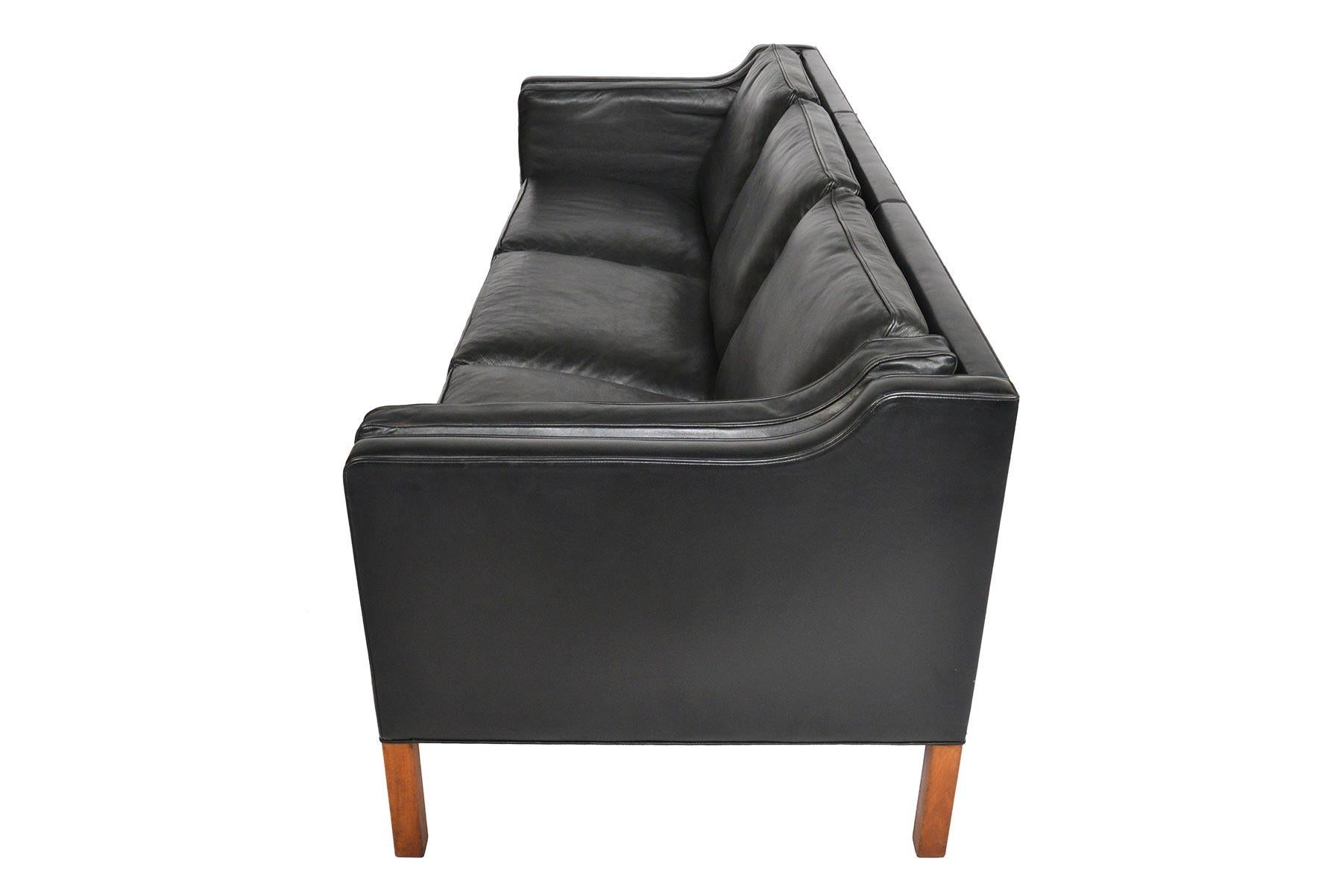 Borge Mogensen Model 2213 Black Leather Three-Seat Sofa 1