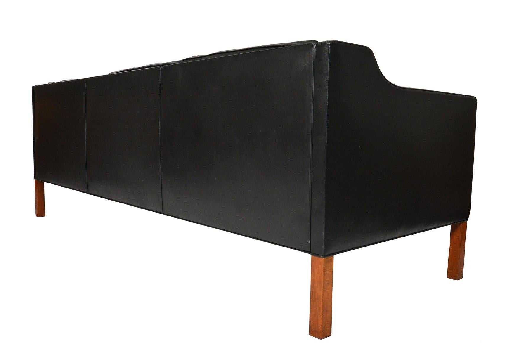 Borge Mogensen Model 2213 Black Leather Three-Seat Sofa 3