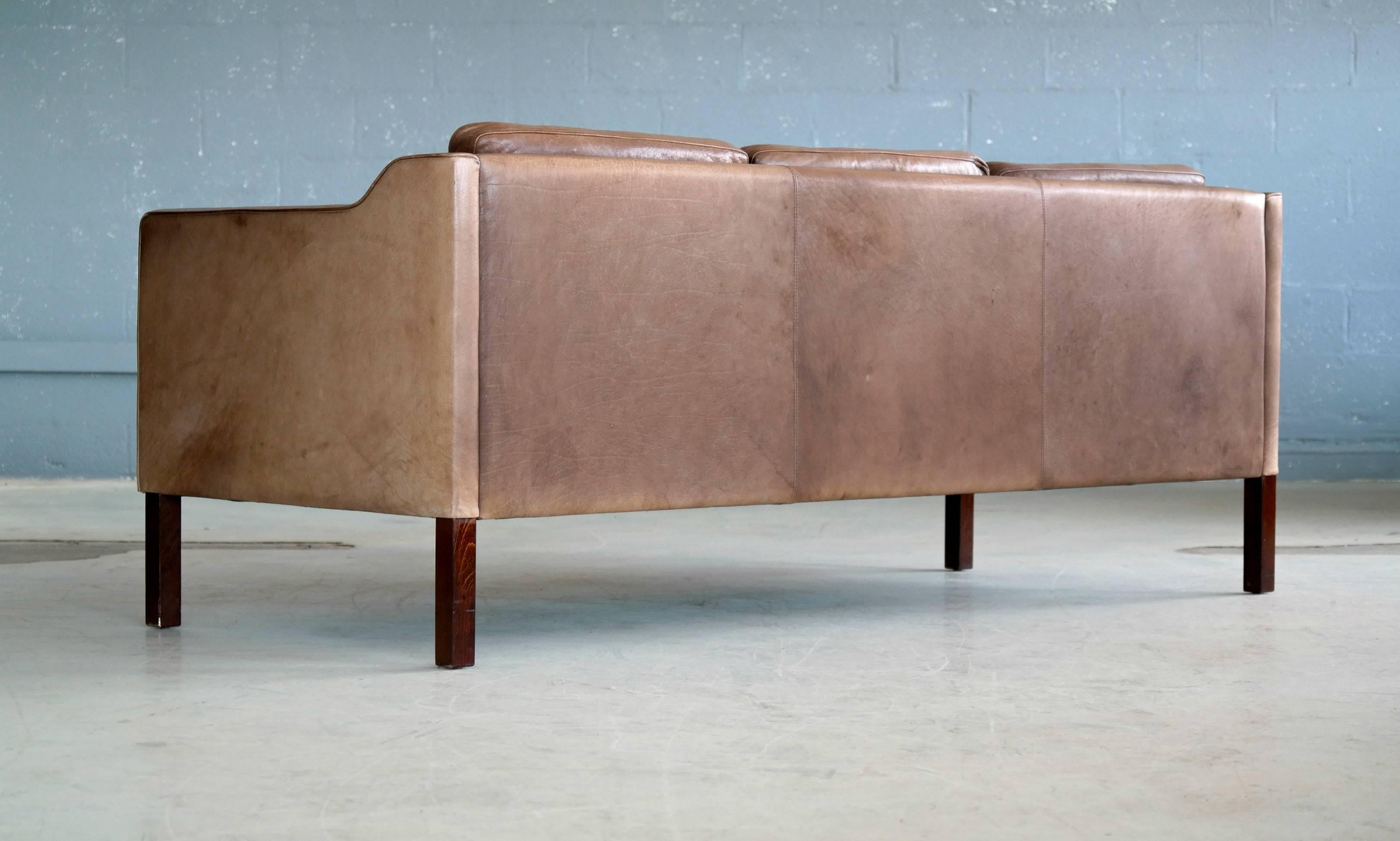 Mid-20th Century Borge Mogensen Model 2213 Style Sofa in Cappuccino Colored Buffalo Leather