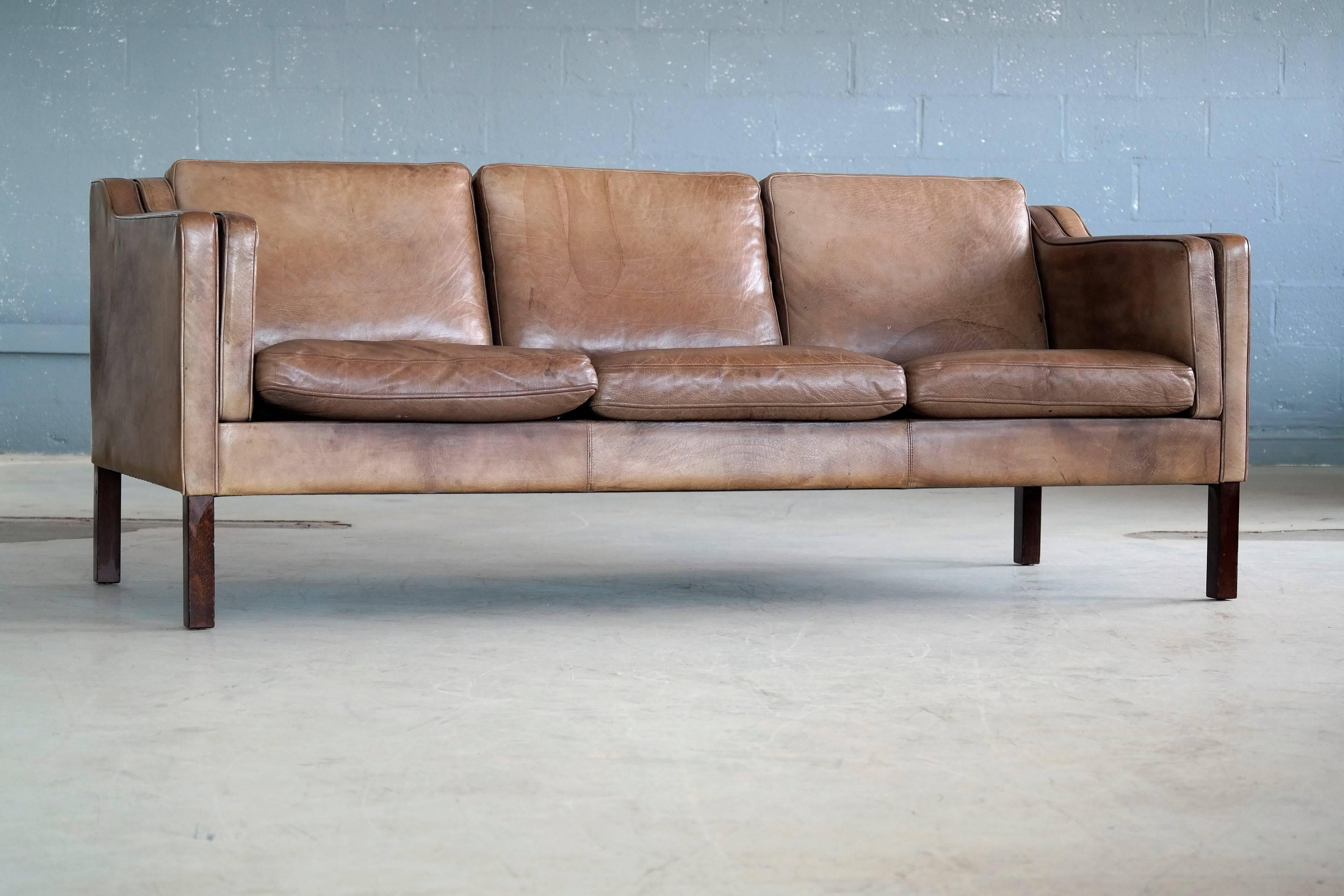 Borge Mogensen Model 2213 Style Sofa in Cappuccino Colored Buffalo Leather 1