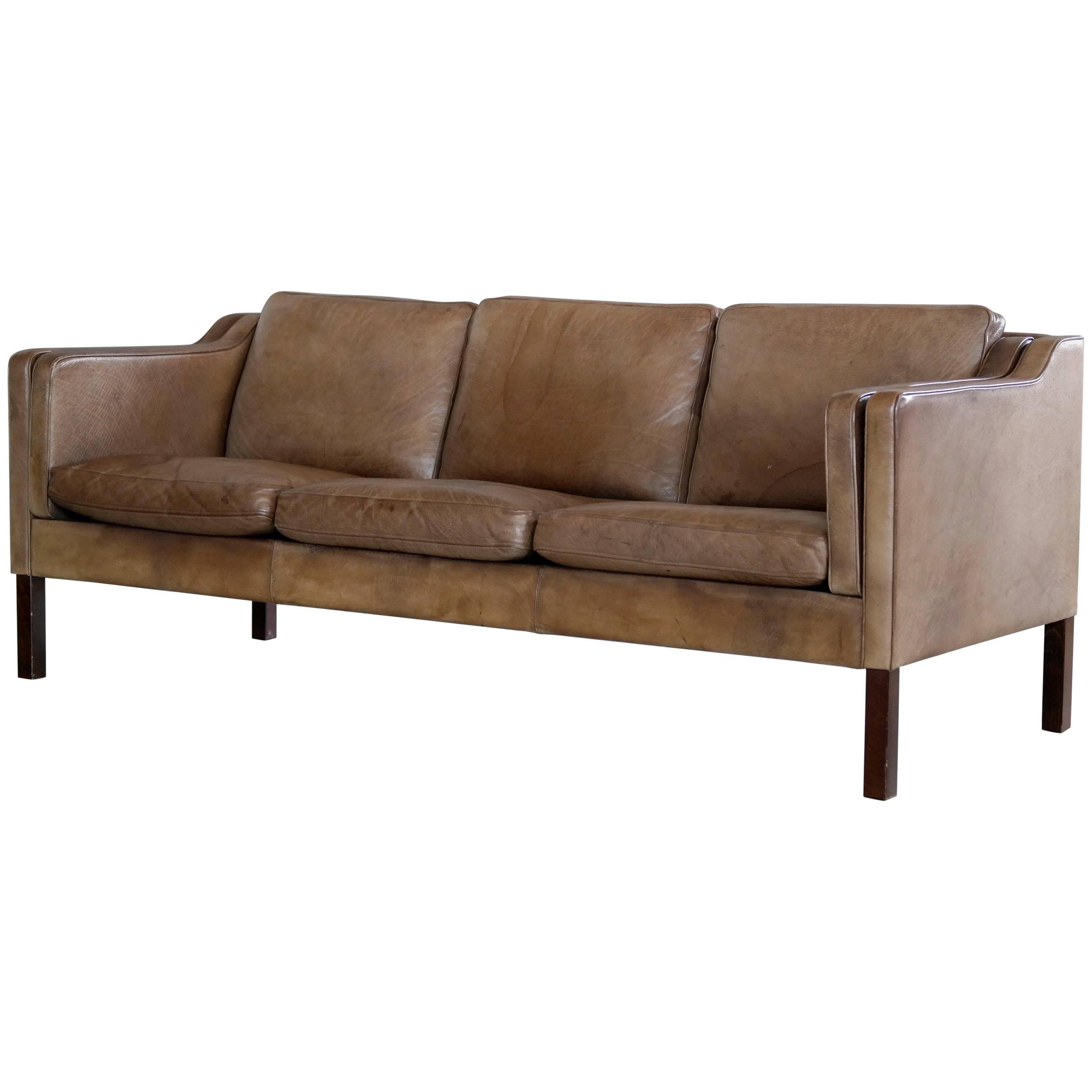 Borge Mogensen Model 2213 Style Sofa in Cappuccino Colored Buffalo Leather