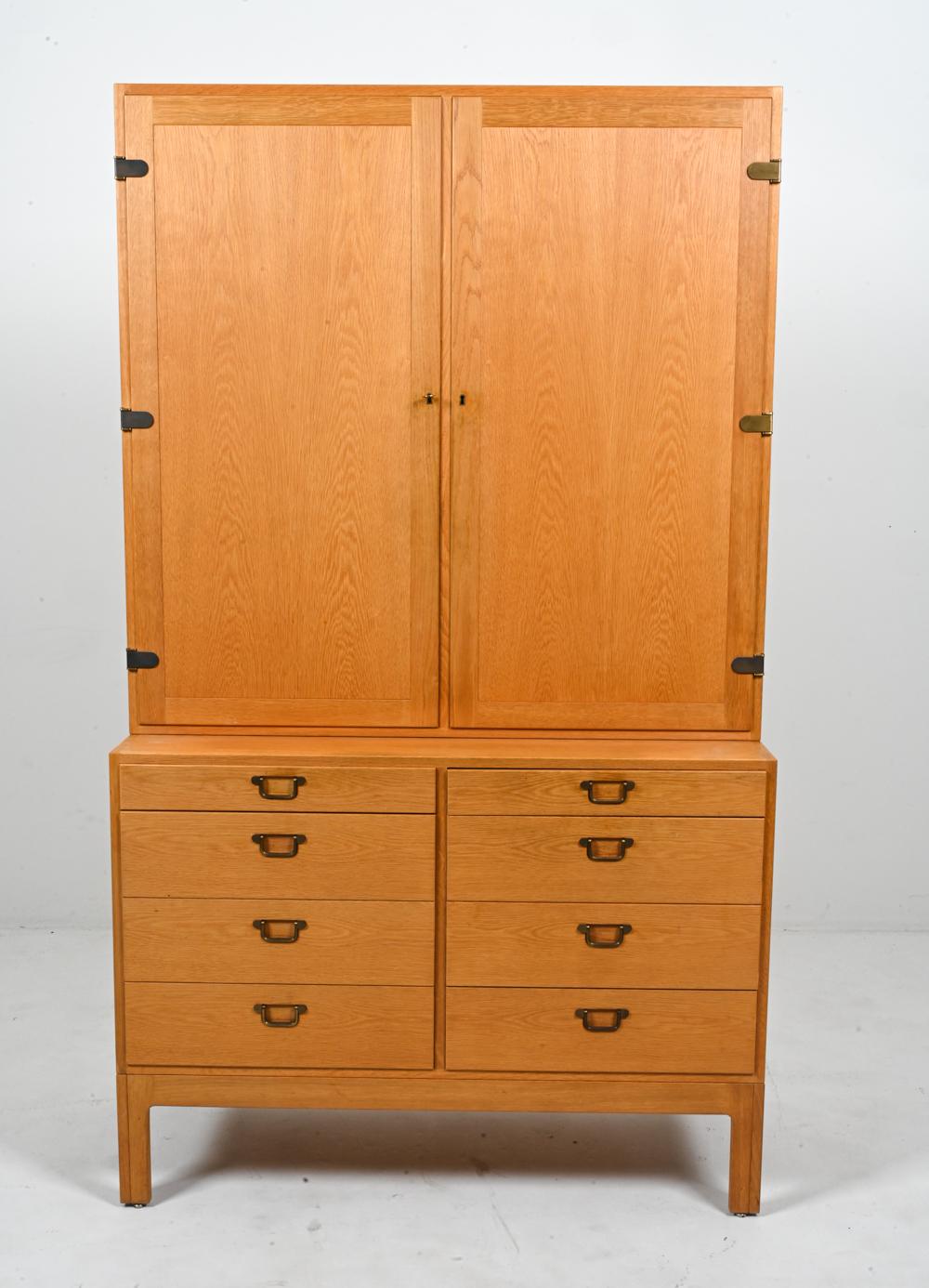 Mid-Century Modern Borge Mogensen Oak bookcase with Cabinet Doors and 8 Drawers For Sale