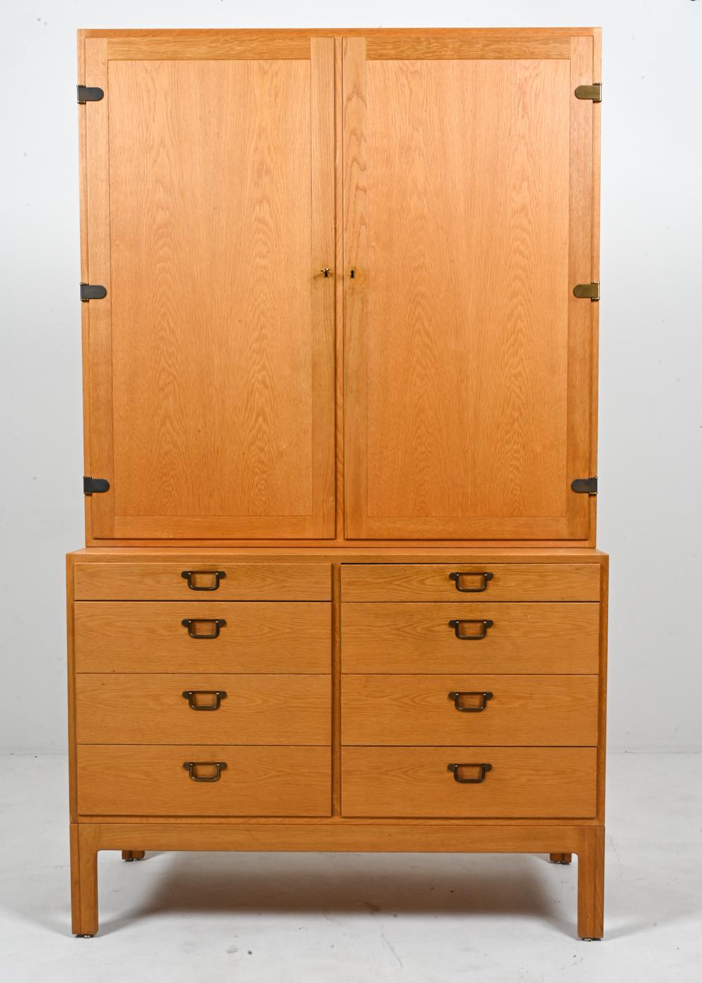 Danish Borge Mogensen Oak bookcase with Cabinet Doors and 8 Drawers For Sale