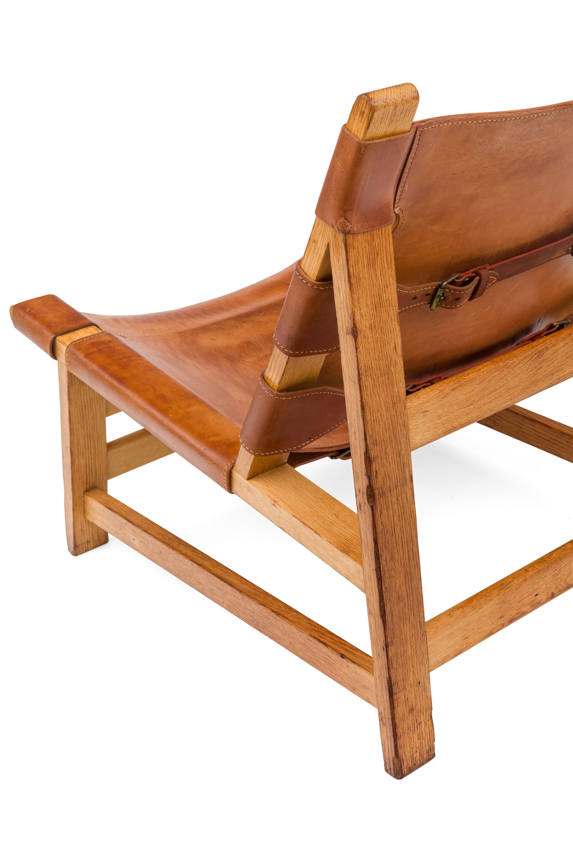 Børge Mogensen Oak and Leather Lounge Chairs, Denmark, 1960s For Sale 3
