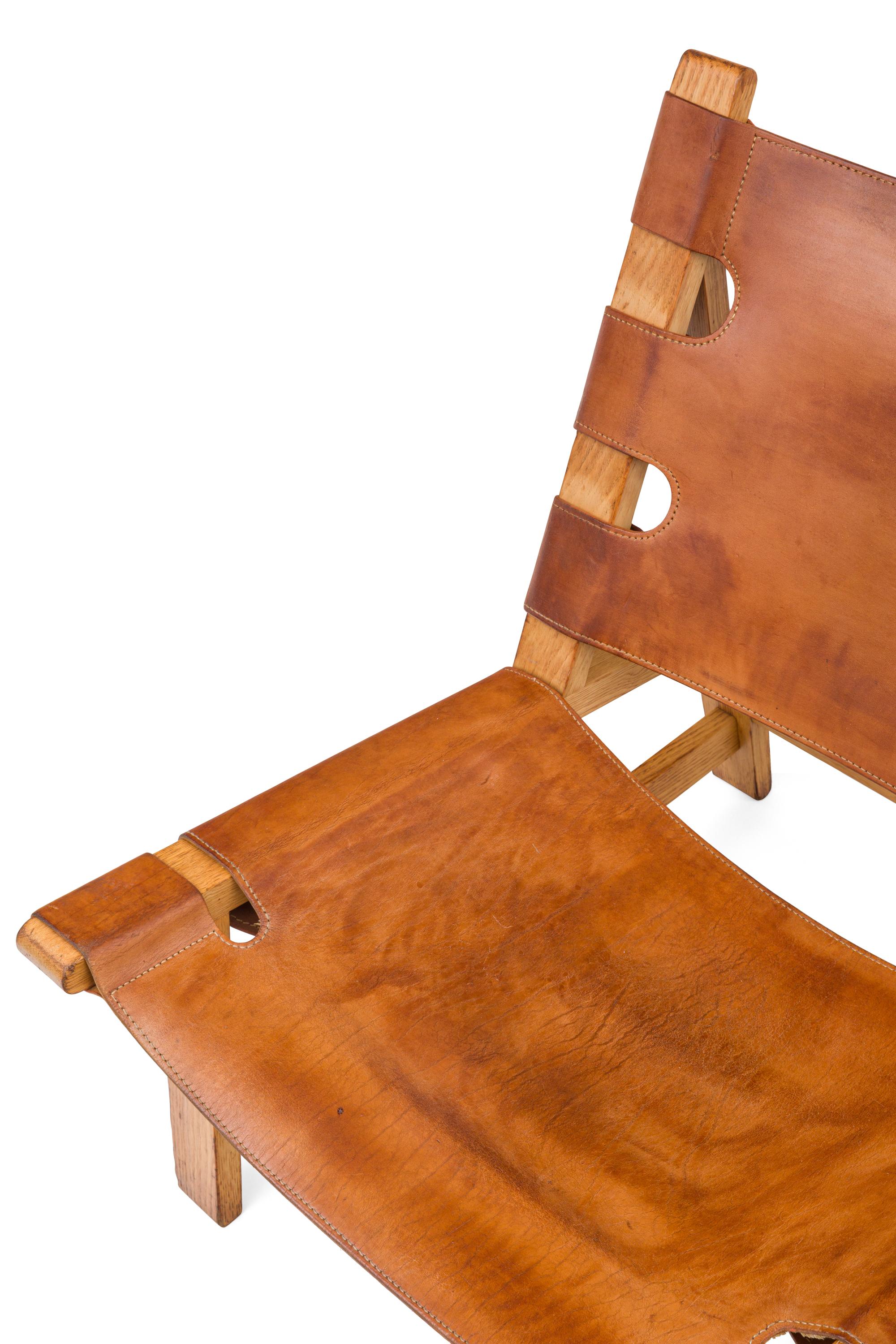 Børge Mogensen Oak and Leather Lounge Chairs, Denmark, 1960s For Sale 4