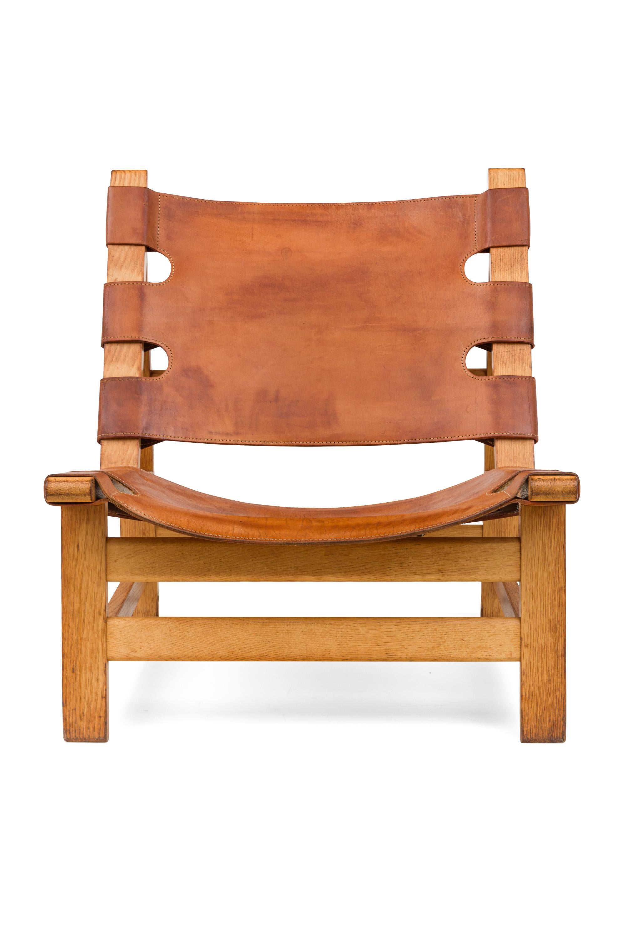 Børge Mogensen Oak and Leather Lounge Chairs, Denmark, 1960s In Good Condition For Sale In New York, NY