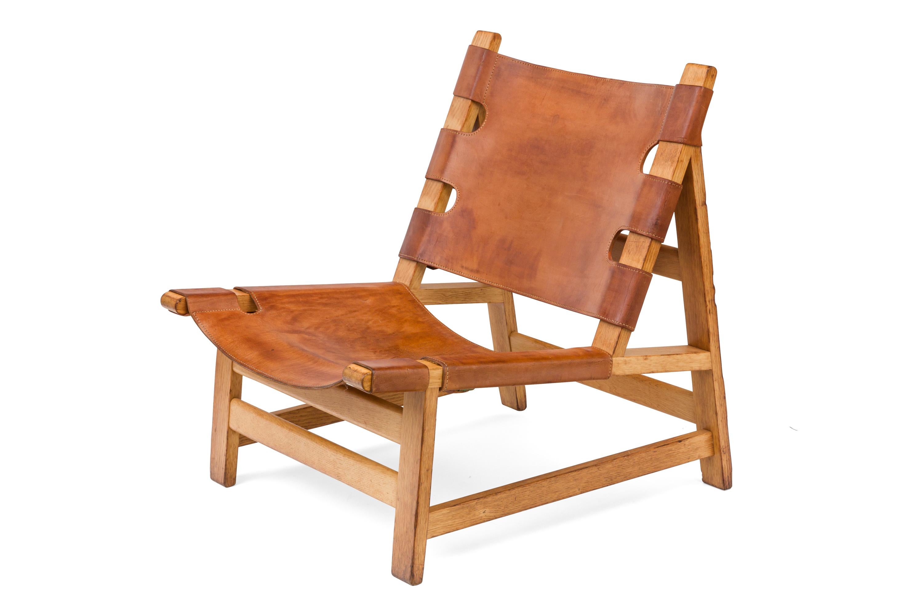 Mid-20th Century Børge Mogensen Oak and Leather Lounge Chairs, Denmark, 1960s For Sale