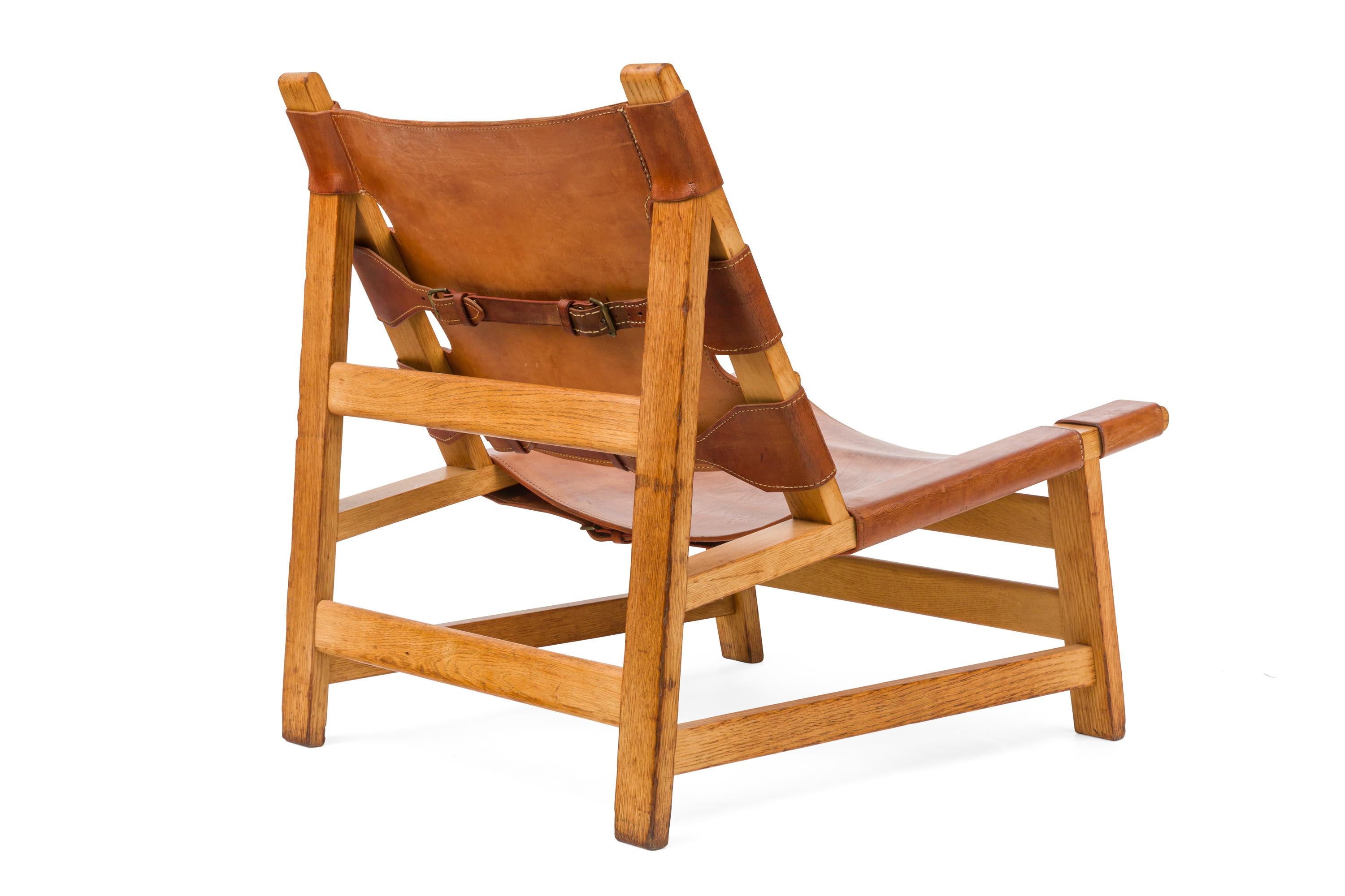 Børge Mogensen Oak and Leather Lounge Chairs, Denmark, 1960s For Sale 2