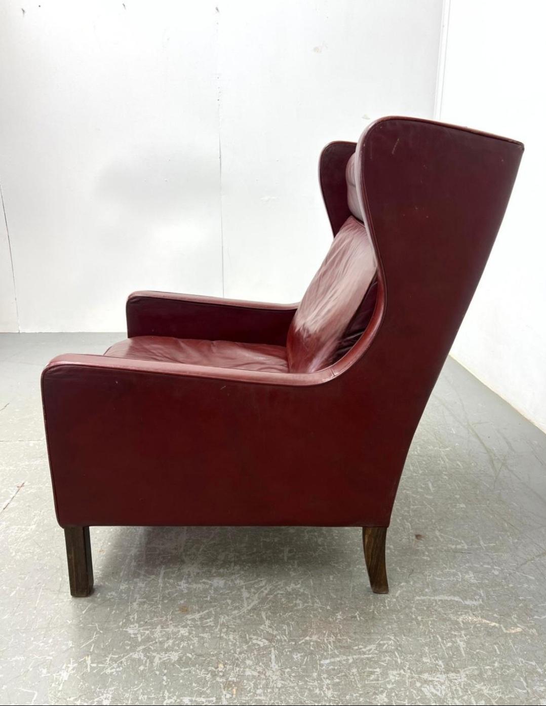 Danish Borge Mogensen Red Leather Lounge Chair Denmark 1960s