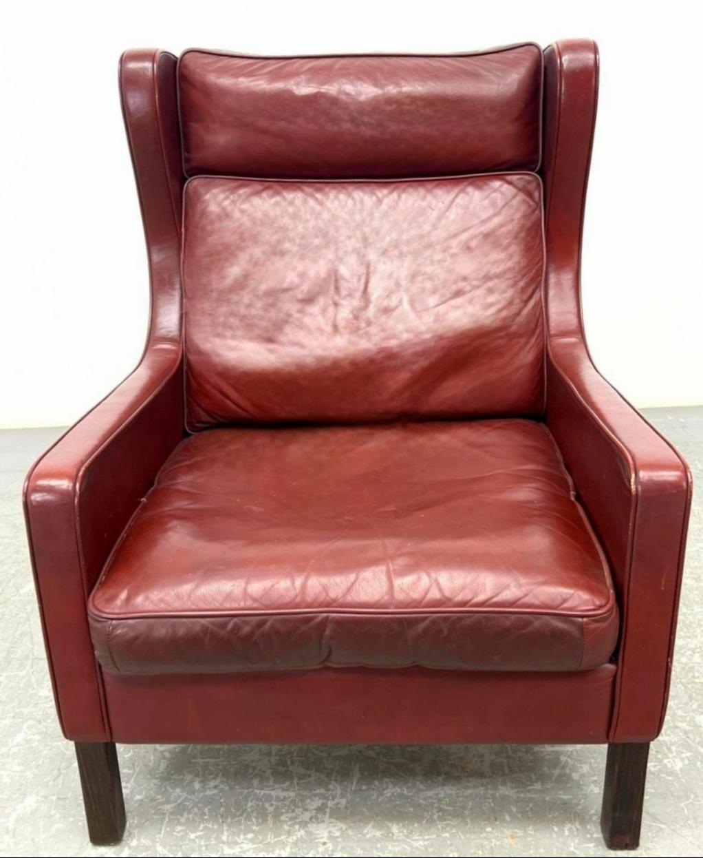 Hand-Crafted Borge Mogensen Red Leather Lounge Chair Denmark 1960s