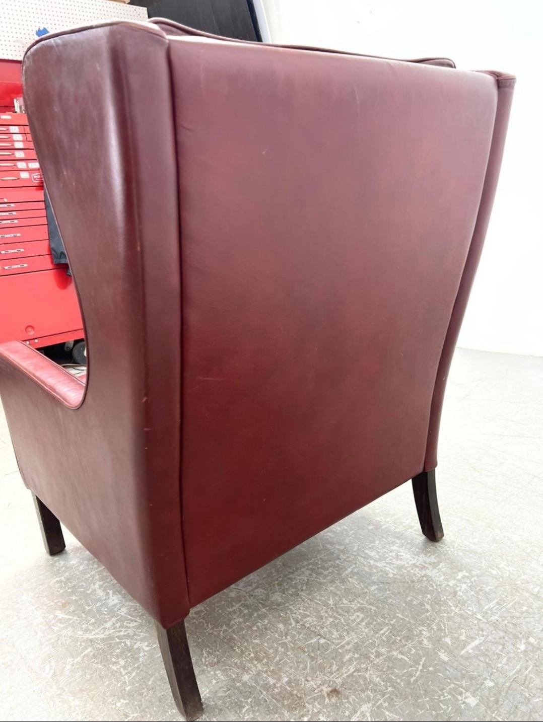 Borge Mogensen Red Leather Lounge Chair Denmark 1960s In Good Condition In Hudson, NY