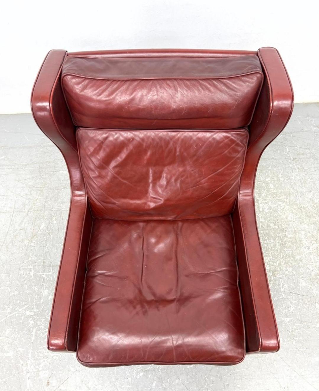 20th Century Borge Mogensen Red Leather Lounge Chair Denmark 1960s
