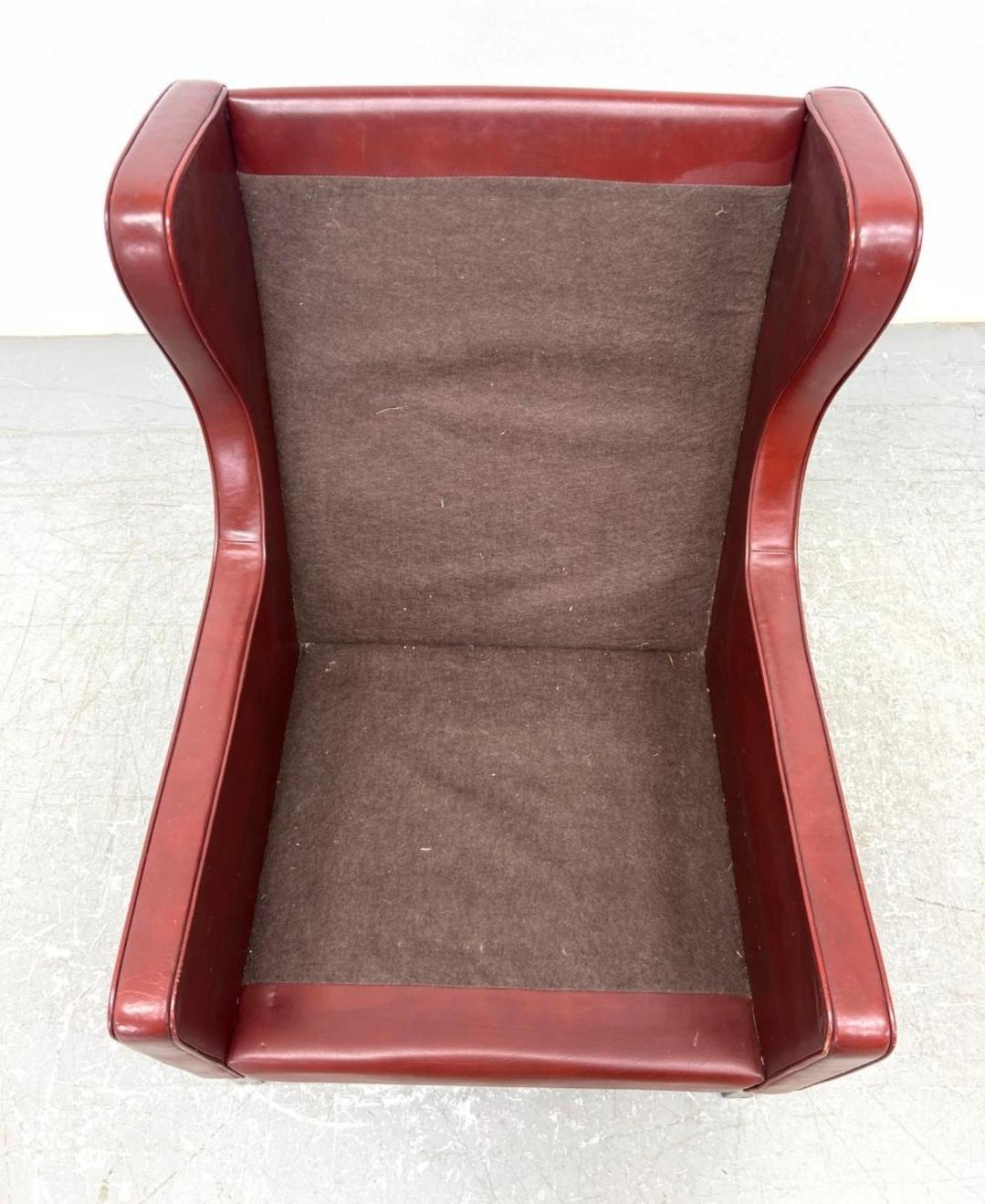 Borge Mogensen Red Leather Lounge Chair Denmark 1960s 1