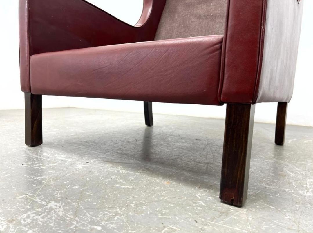 Borge Mogensen Red Leather Lounge Chair Denmark 1960s 2
