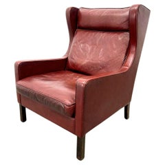 Borge Mogensen Red Leather Lounge Chair Denmark 1960s