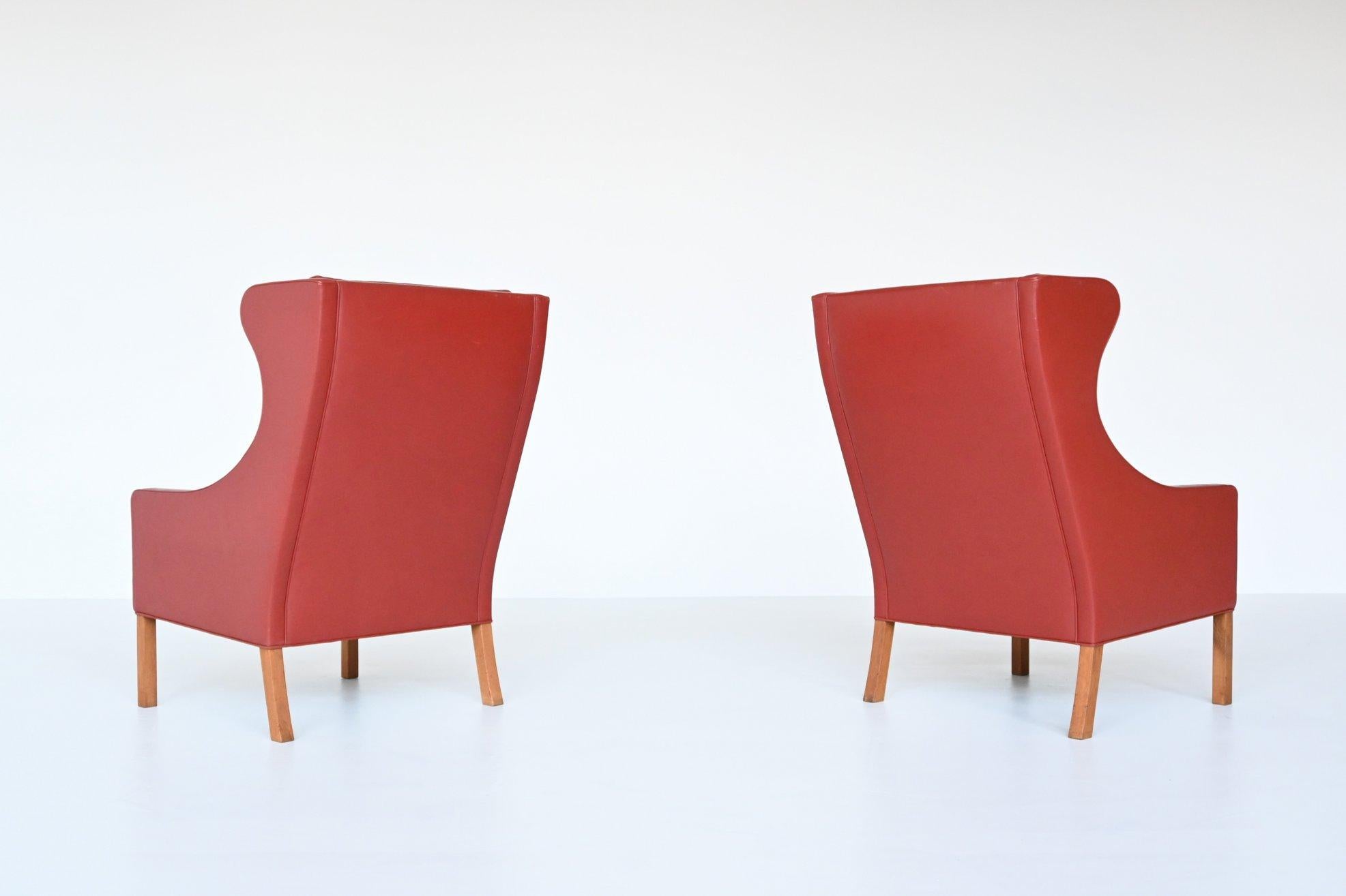 Danish Borge Mogensen Red Lounge Chairs Fredericia Stolefabrik, Denmark, 1960