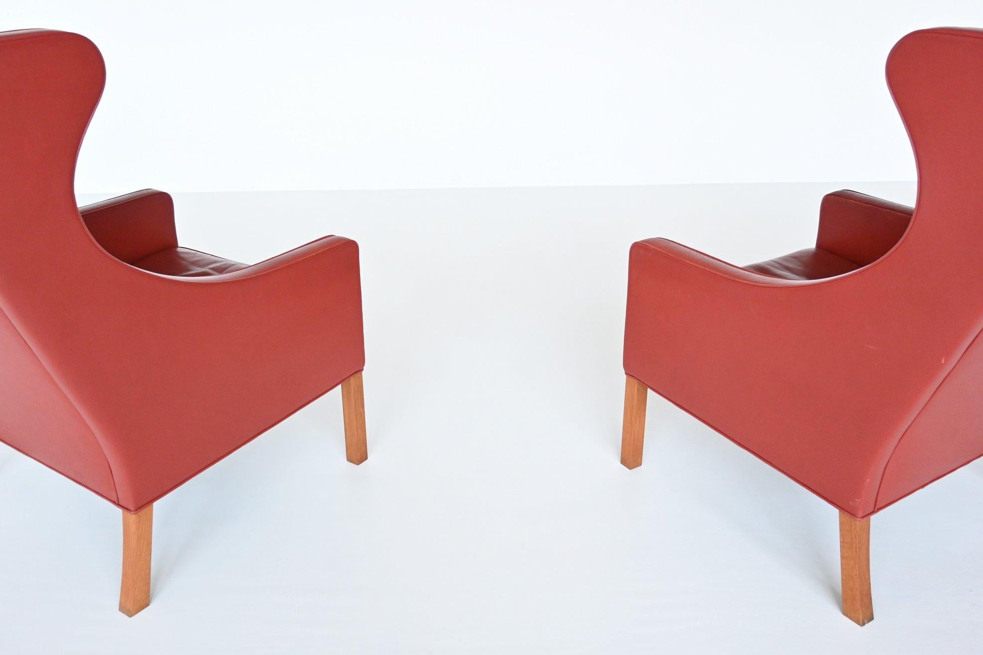 Mid-20th Century Borge Mogensen Red Lounge Chairs Fredericia Stolefabrik, Denmark, 1960