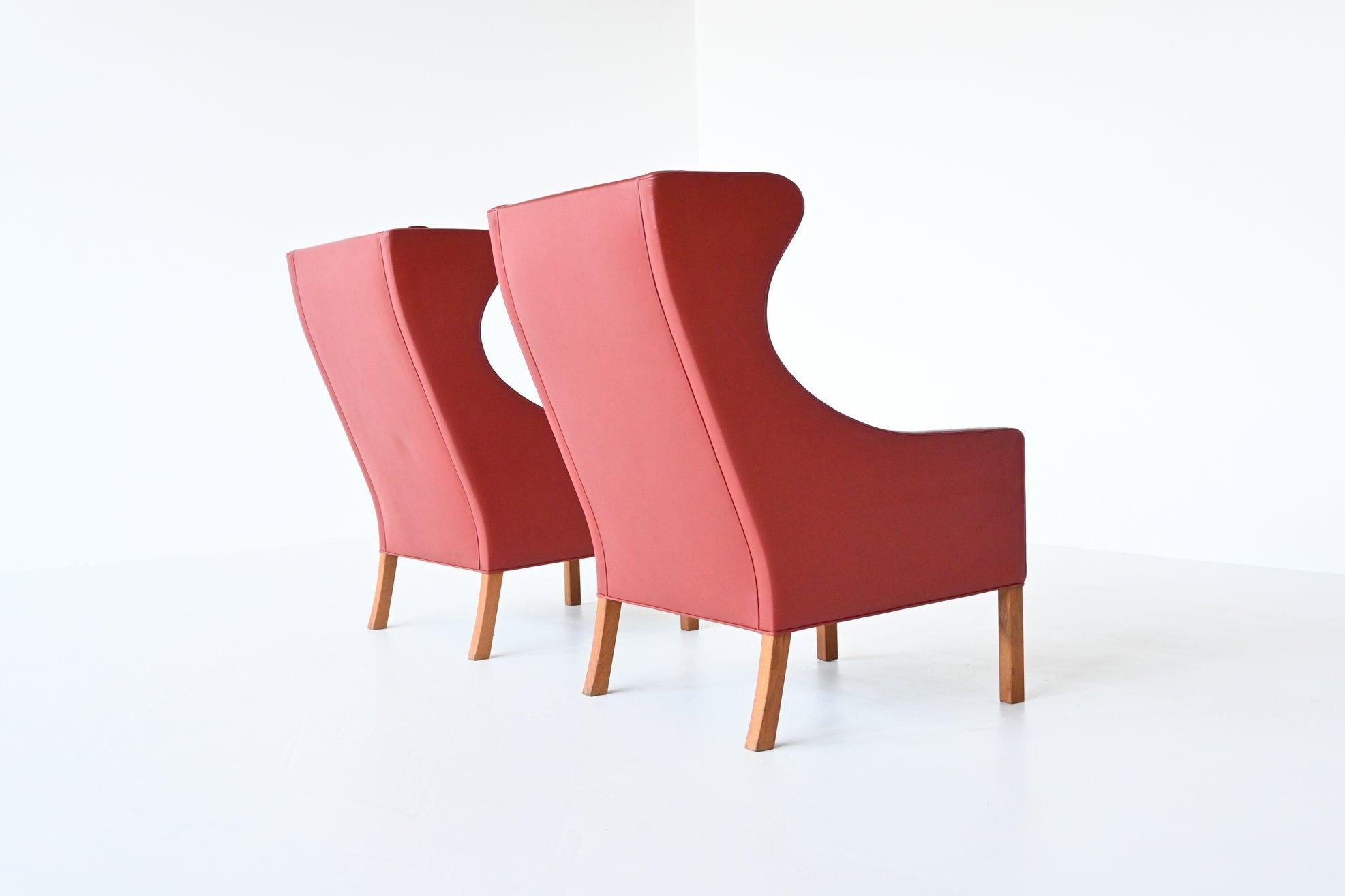 Leather Borge Mogensen Red Lounge Chairs Fredericia Stolefabrik, Denmark, 1960