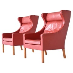Borge Mogensen Red Lounge Chairs Fredericia Stolefabrik, Denmark, 1960