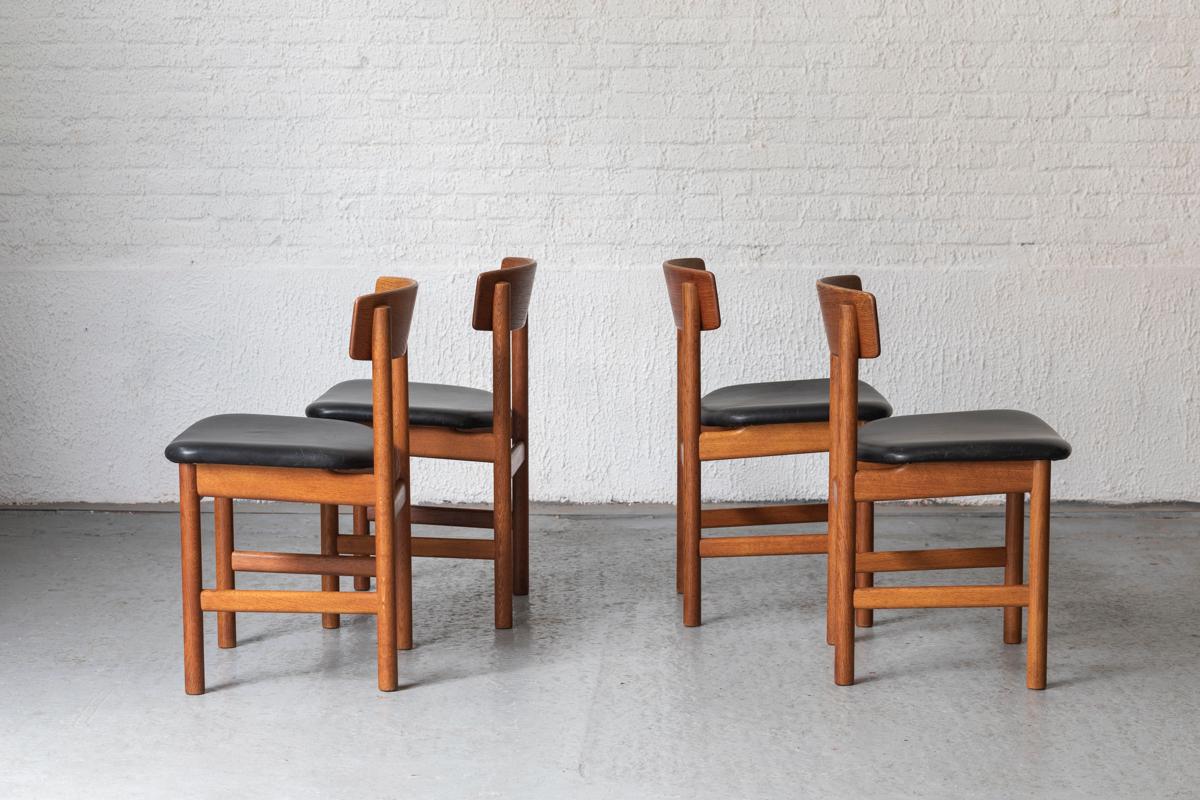 Mid-Century Modern Borge Mogensen Set of 4 Dining Chairs ‘Model 3236’ for Fredericia, Denmark, 60s