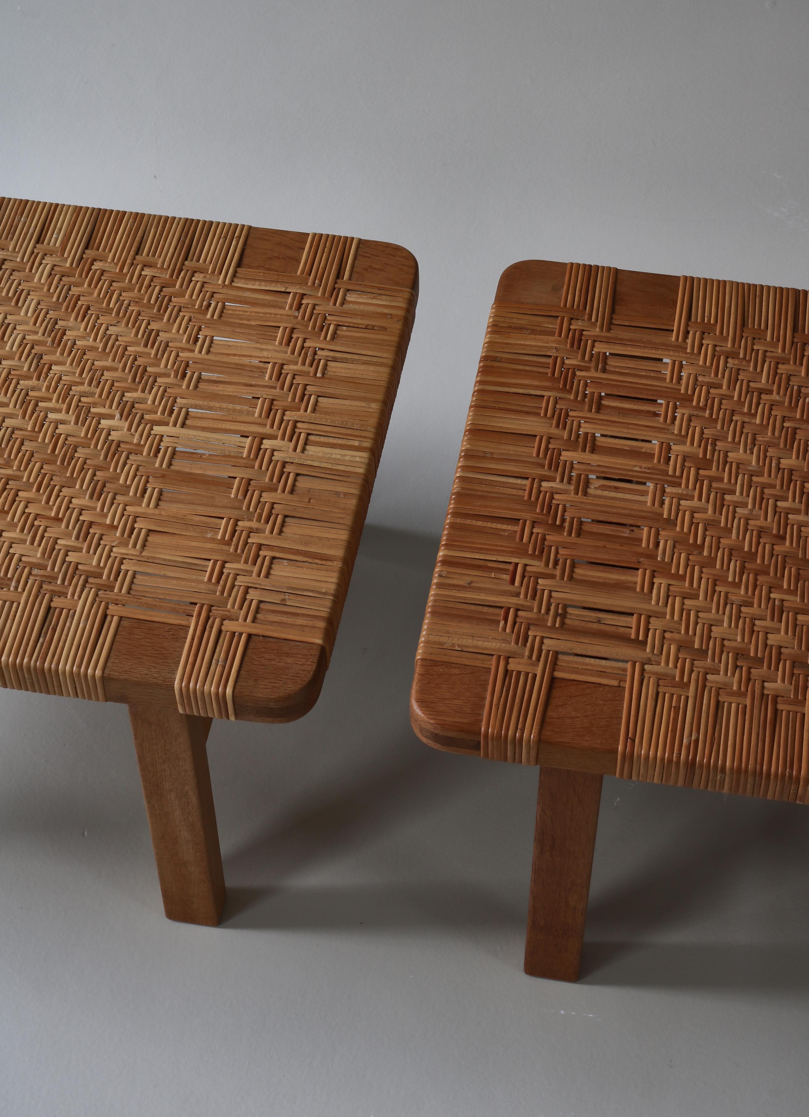 Borge Mogensen Set of Side Tables/Benches in Oak and Rattan Cane, 1960s, Denmark For Sale 3