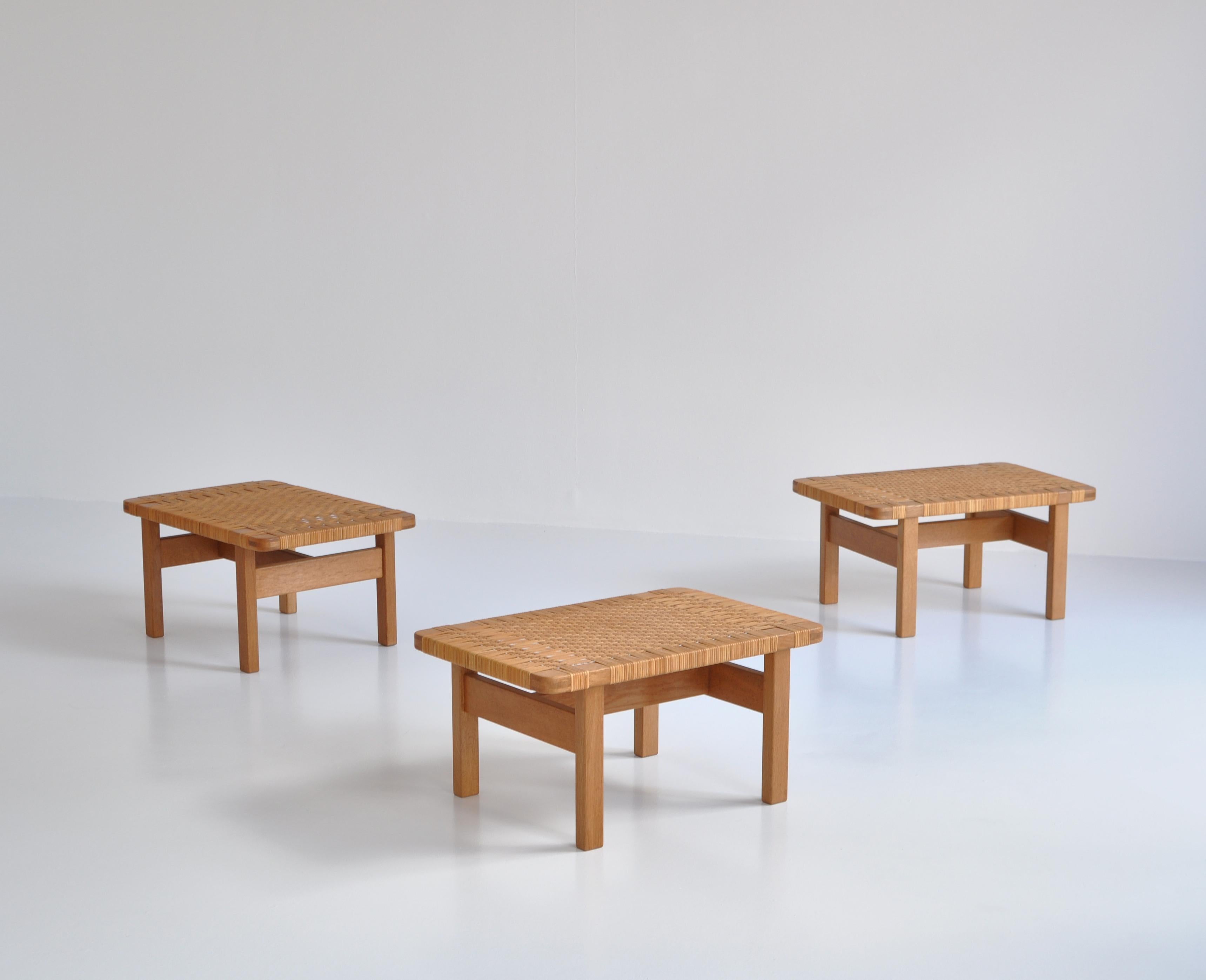 Danish Borge Mogensen Side Tables or Benches in Oak and Rattan Cane, 1950s, Denmark