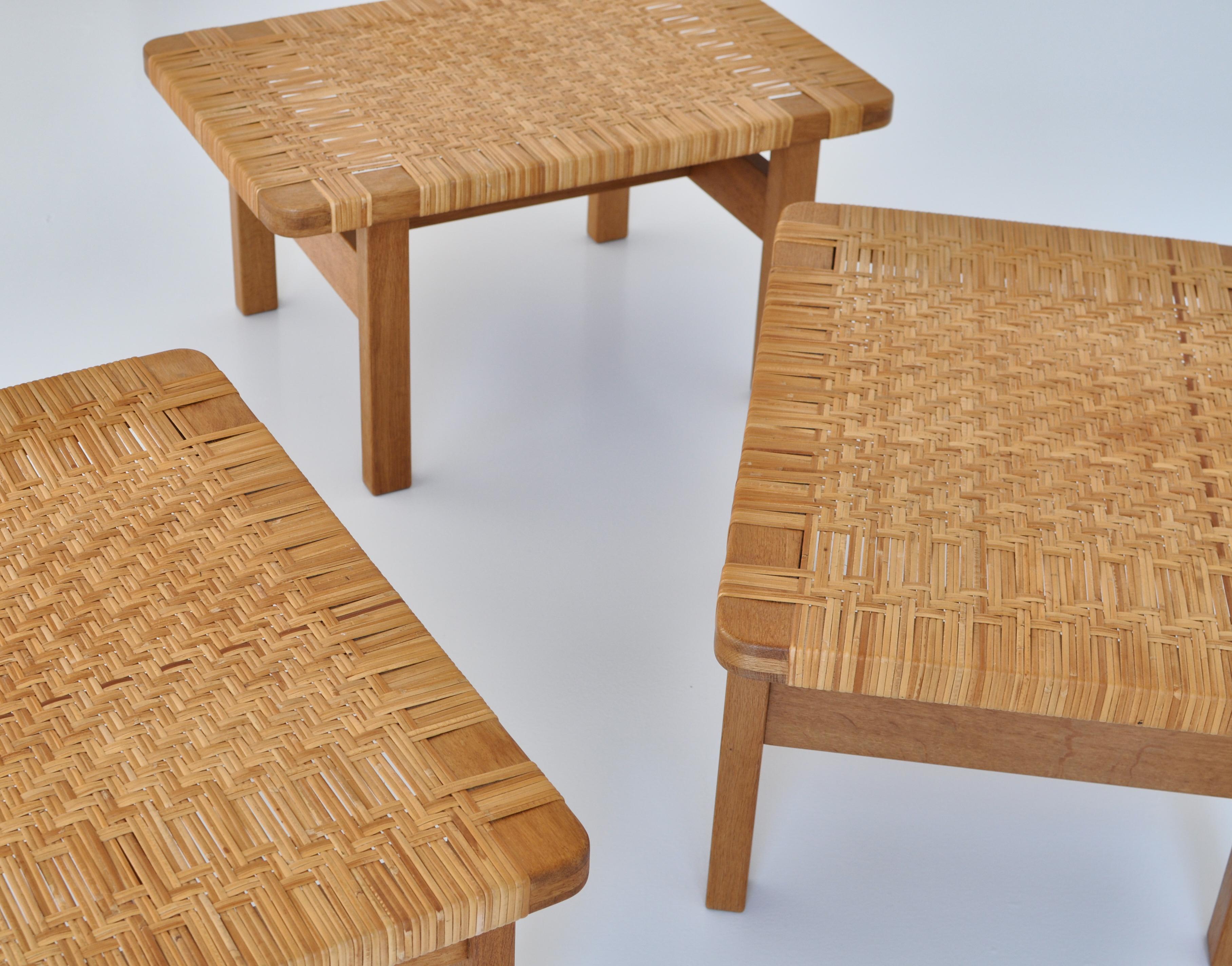 Borge Mogensen Side Tables or Benches in Oak and Rattan Cane, 1950s, Denmark 3