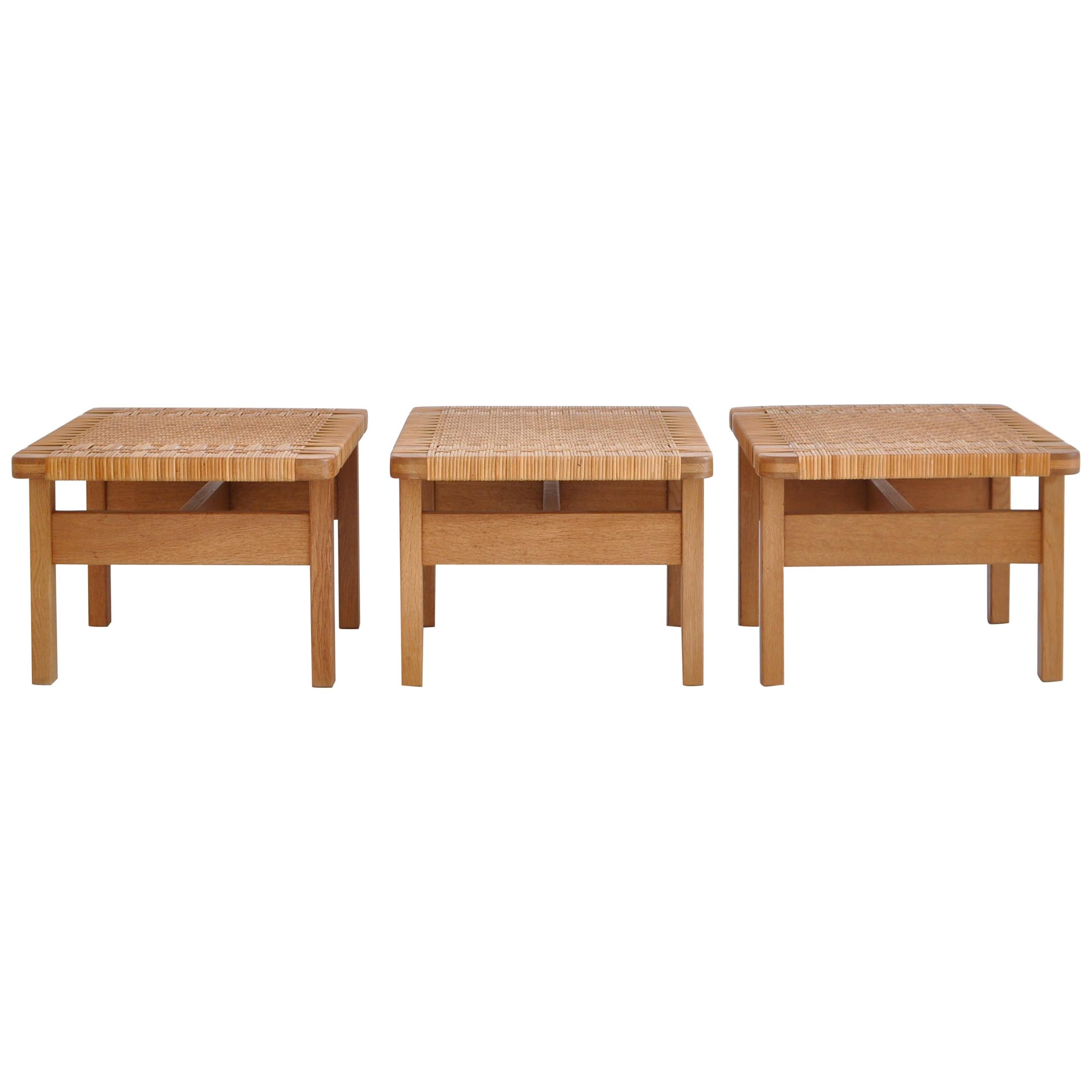 Borge Mogensen Side Tables or Benches in Oak and Rattan Cane, 1950s, Denmark