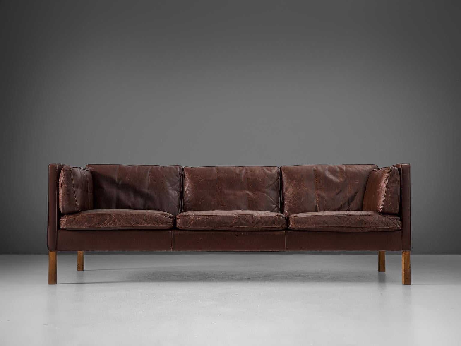Scandinavian Modern Borge Mogensen Sofa 2443 in Dark Brown Leather