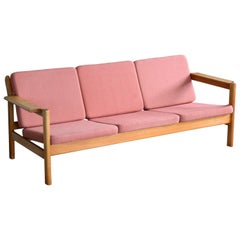 Vintage Borge Mogensen Sofa Model J103 in Oak and Wool for Fredericia Denmark 1960s 