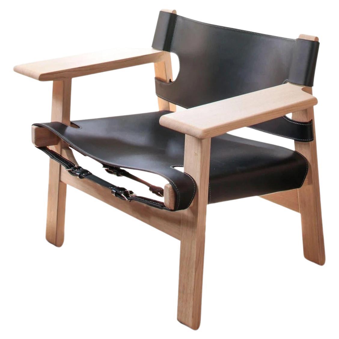 Borge Mogensen Spanish Chair in Black Leather For Sale